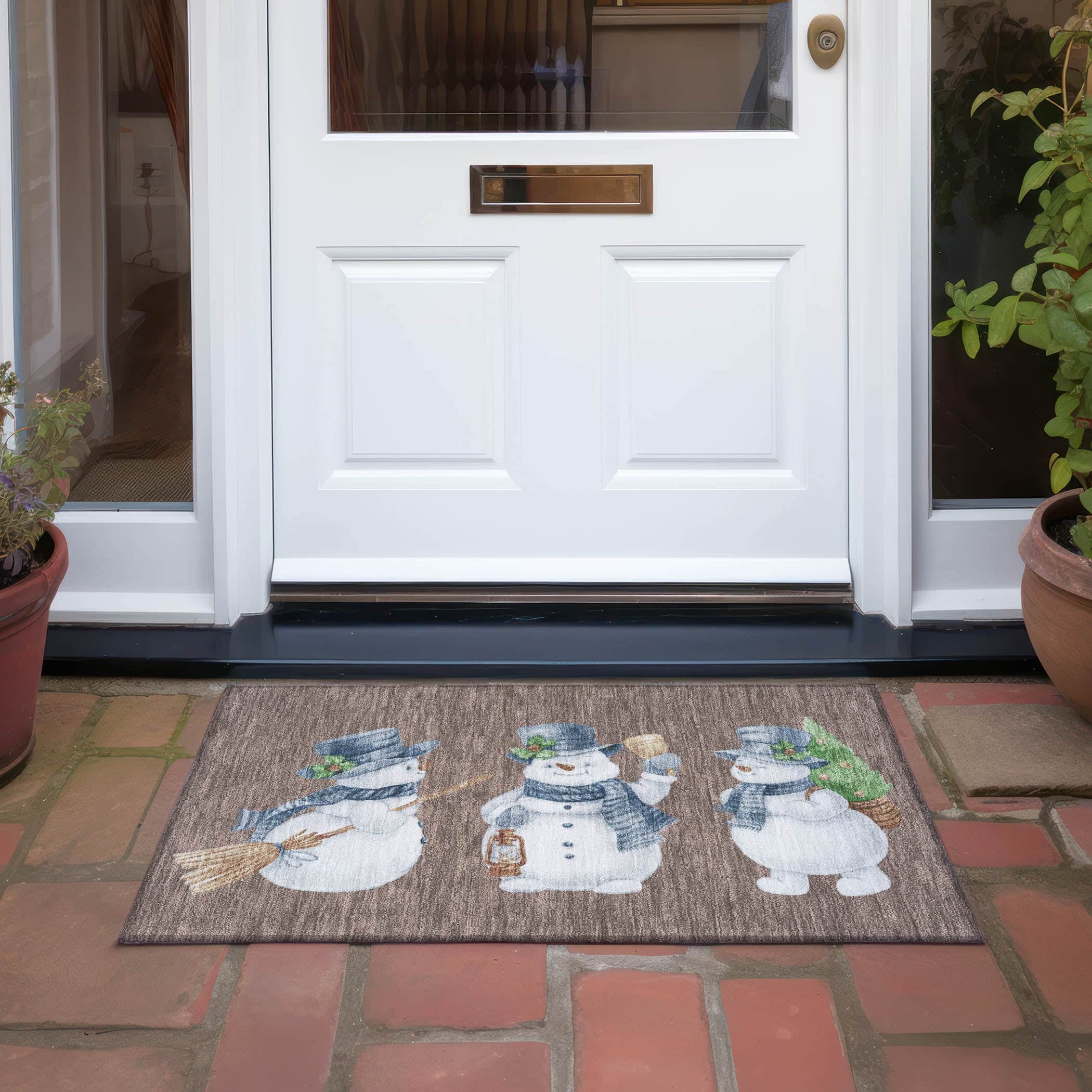 Luxury Machine Washable Indoor/Outdoor Holiday WN34 Brown Rug 1'8" x 2'6" #shape_Rectangle