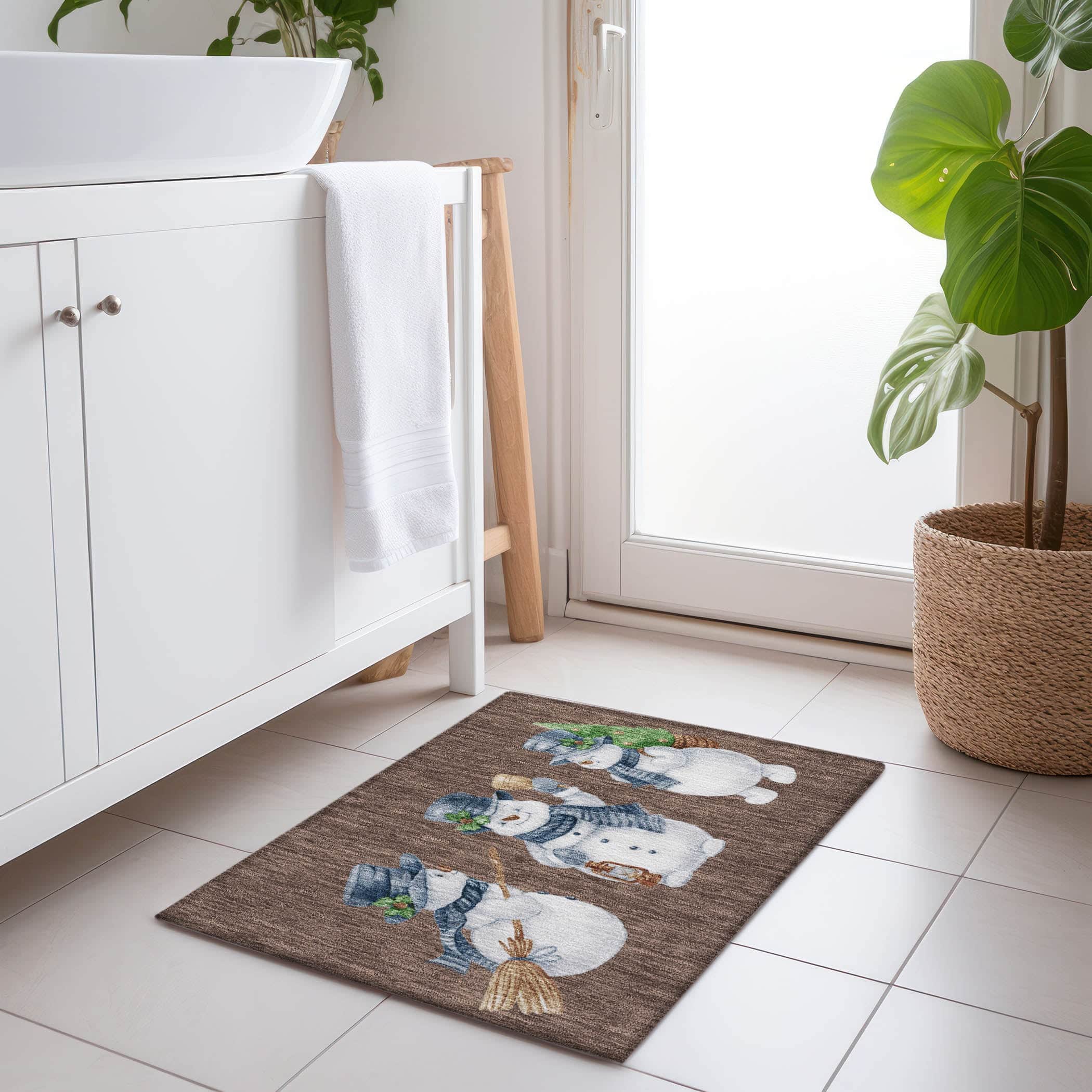 Luxury Machine Washable Indoor/Outdoor Holiday WN34 Brown Rug 1'8" x 2'6" #shape_Rectangle