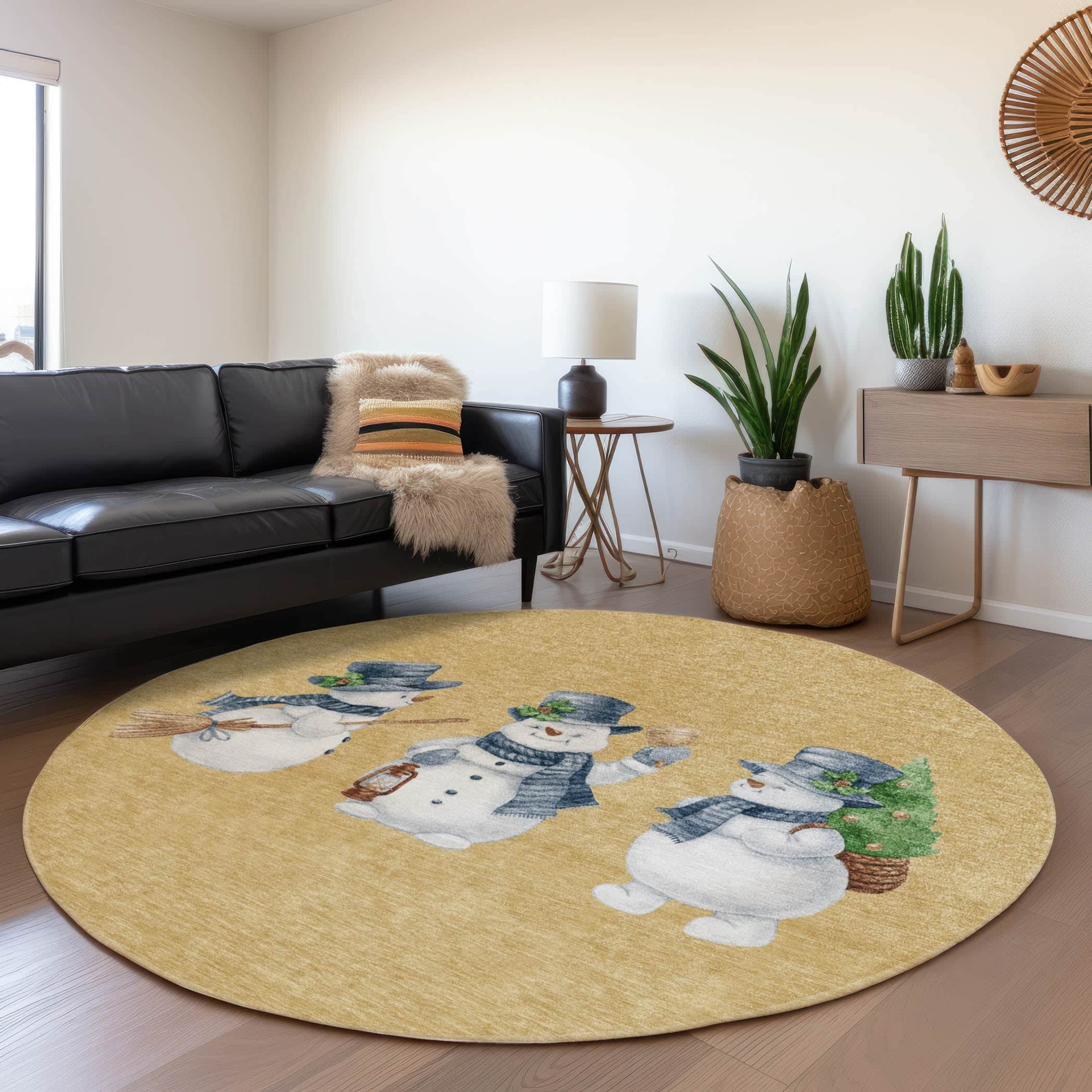 Luxury Machine Washable Indoor/Outdoor Holiday WN34 Gold Rug 8' x 8' #shape_Round
