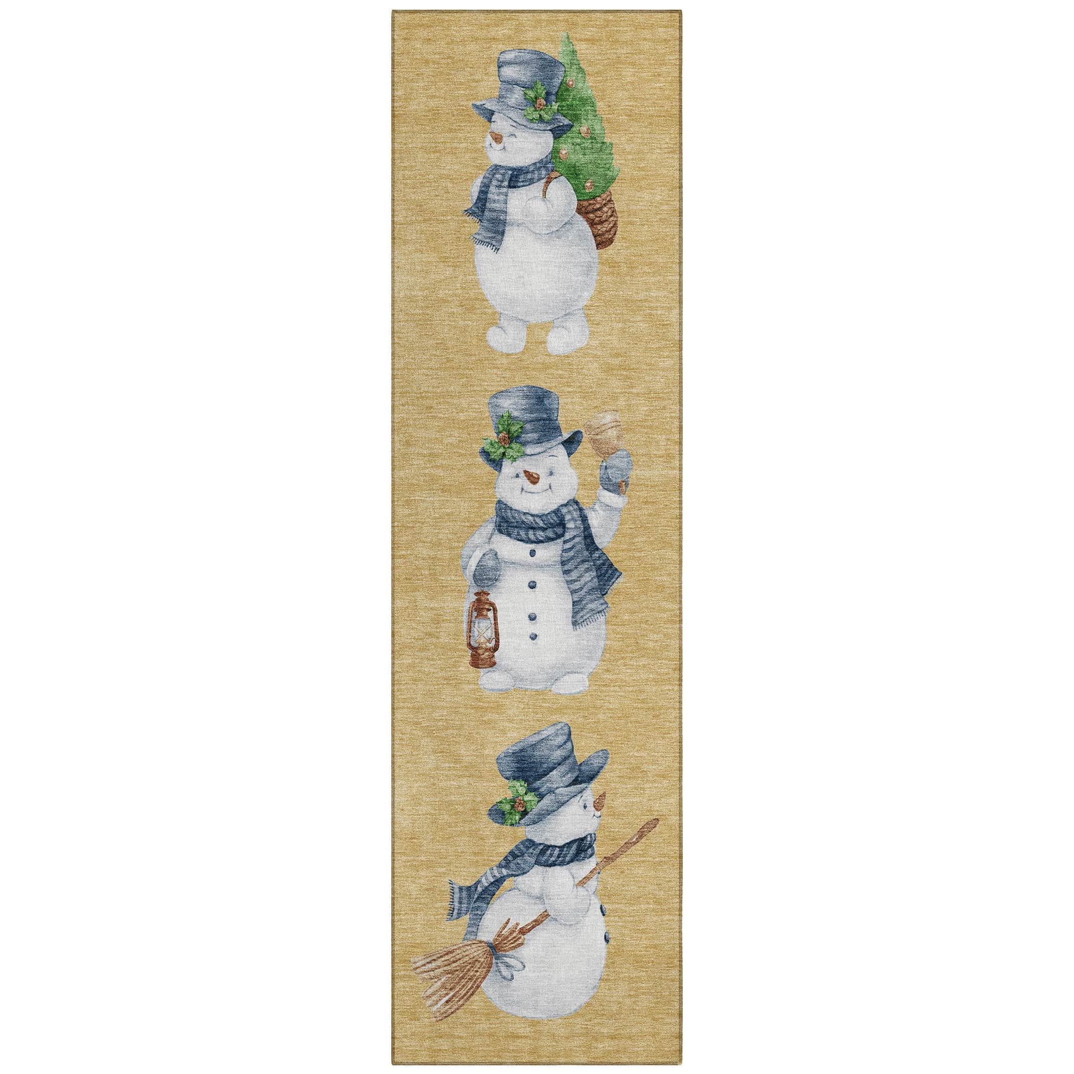 Luxury Machine Washable Indoor/Outdoor Holiday WN34 Gold Rug 2'3" x 7'6" #shape_Runner