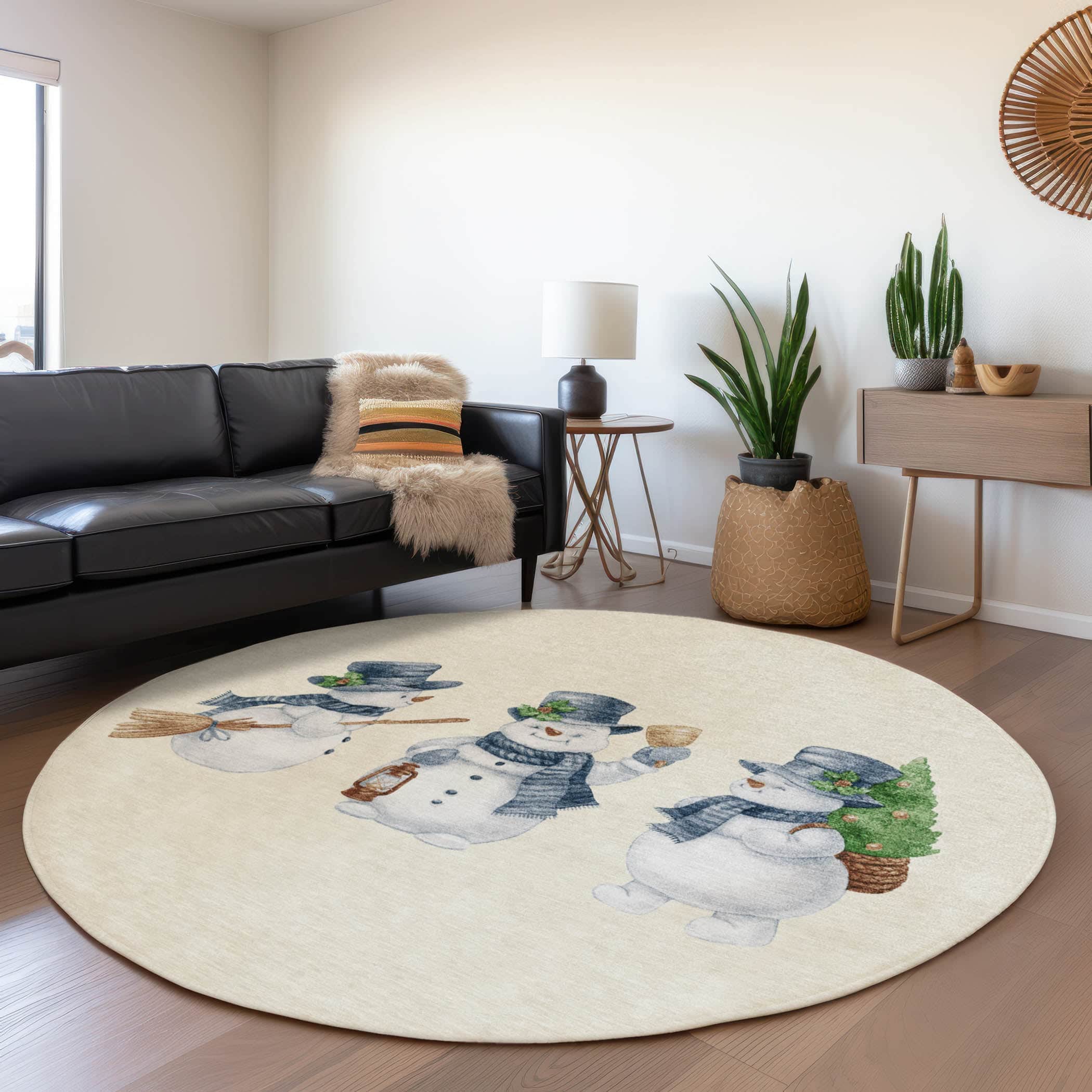Luxury Machine Washable Indoor/Outdoor Holiday WN34 Ivory Rug 8' x 8' #shape_Round