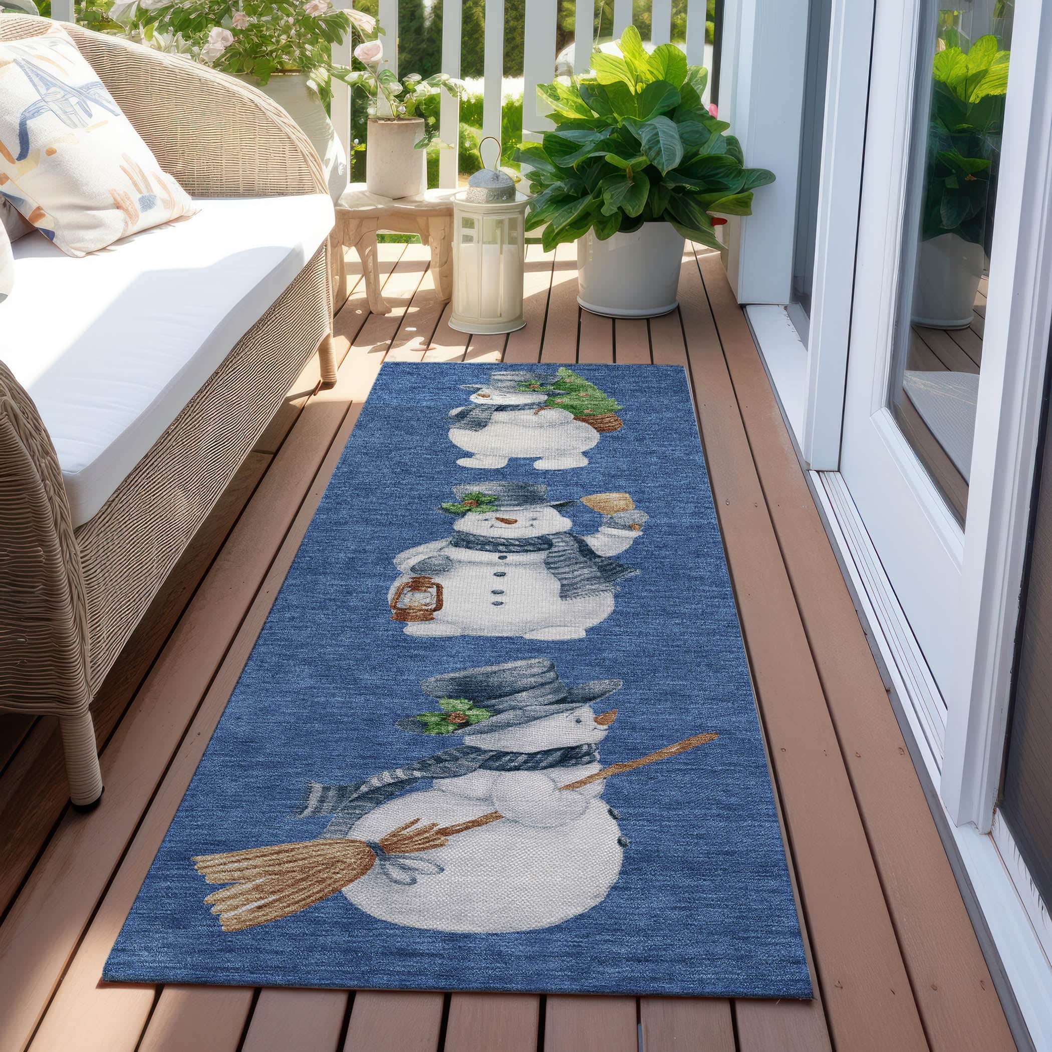 Luxury Machine Washable Indoor/Outdoor Holiday WN34 Navy Blue Rug 2'3" x 7'6" #shape_Runner