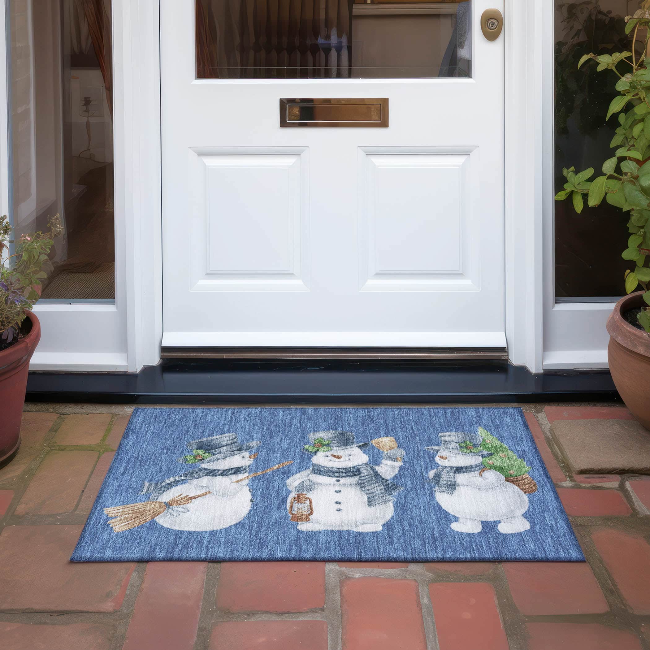 Luxury Machine Washable Indoor/Outdoor Holiday WN34 Navy Blue Rug 1'8" x 2'6" #shape_Rectangle