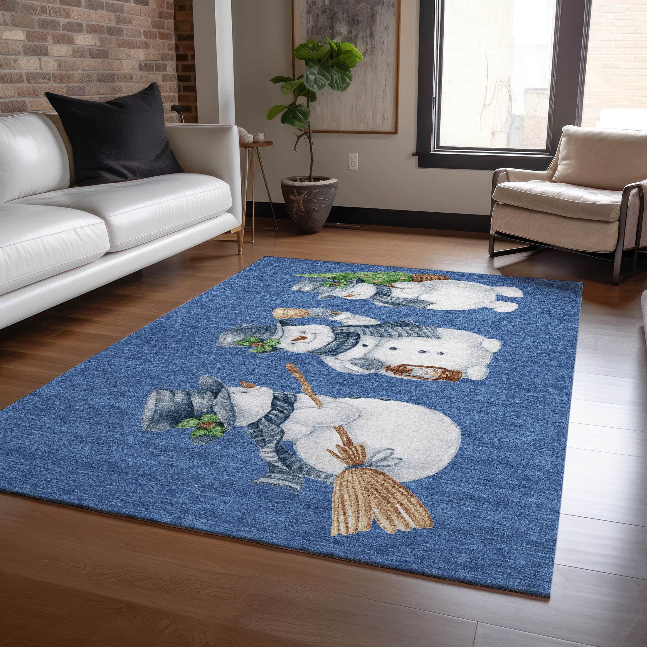 Luxury Machine Washable Indoor/Outdoor Holiday WN34 Navy Blue Rug 2'6" x 3'10" #shape_Rectangle