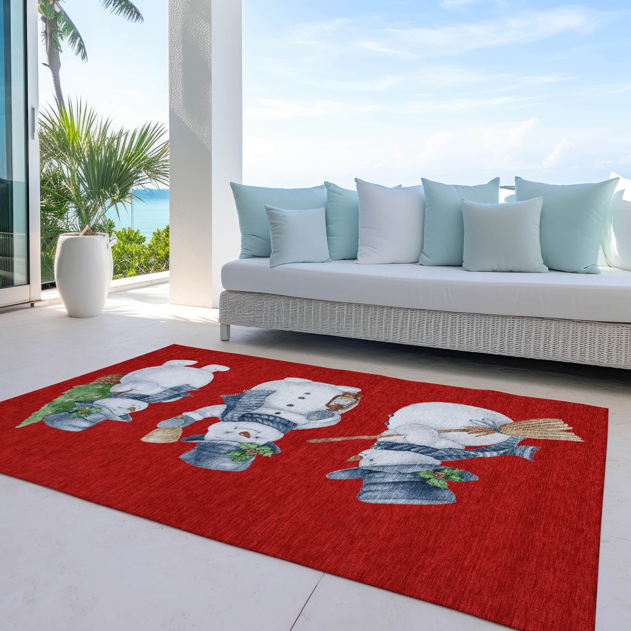 Luxury Machine Washable Indoor/Outdoor Holiday WN34 Red Rug 2'6" x 3'10" #shape_Rectangle