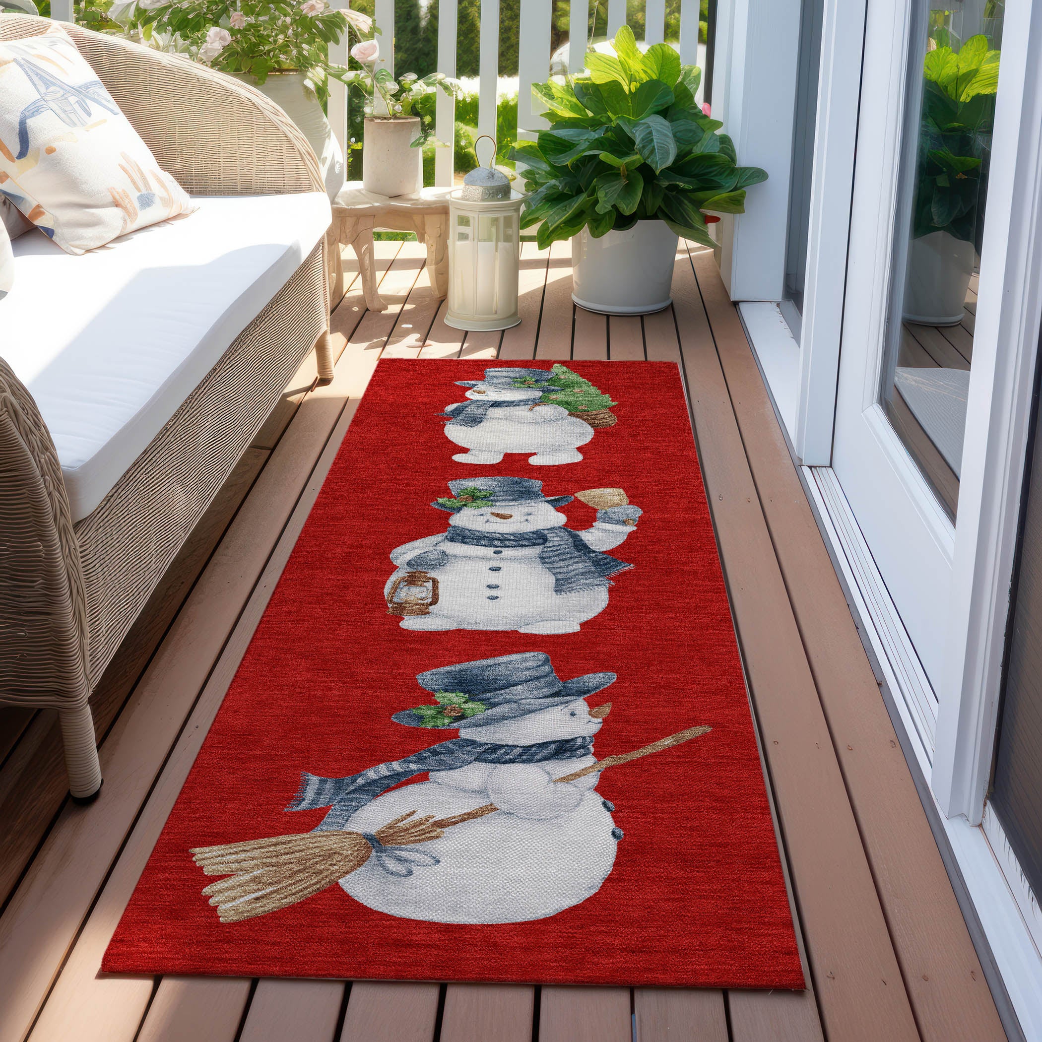Luxury Machine Washable Indoor/Outdoor Holiday WN34 Red Rug 2'3" x 7'6" #shape_Runner