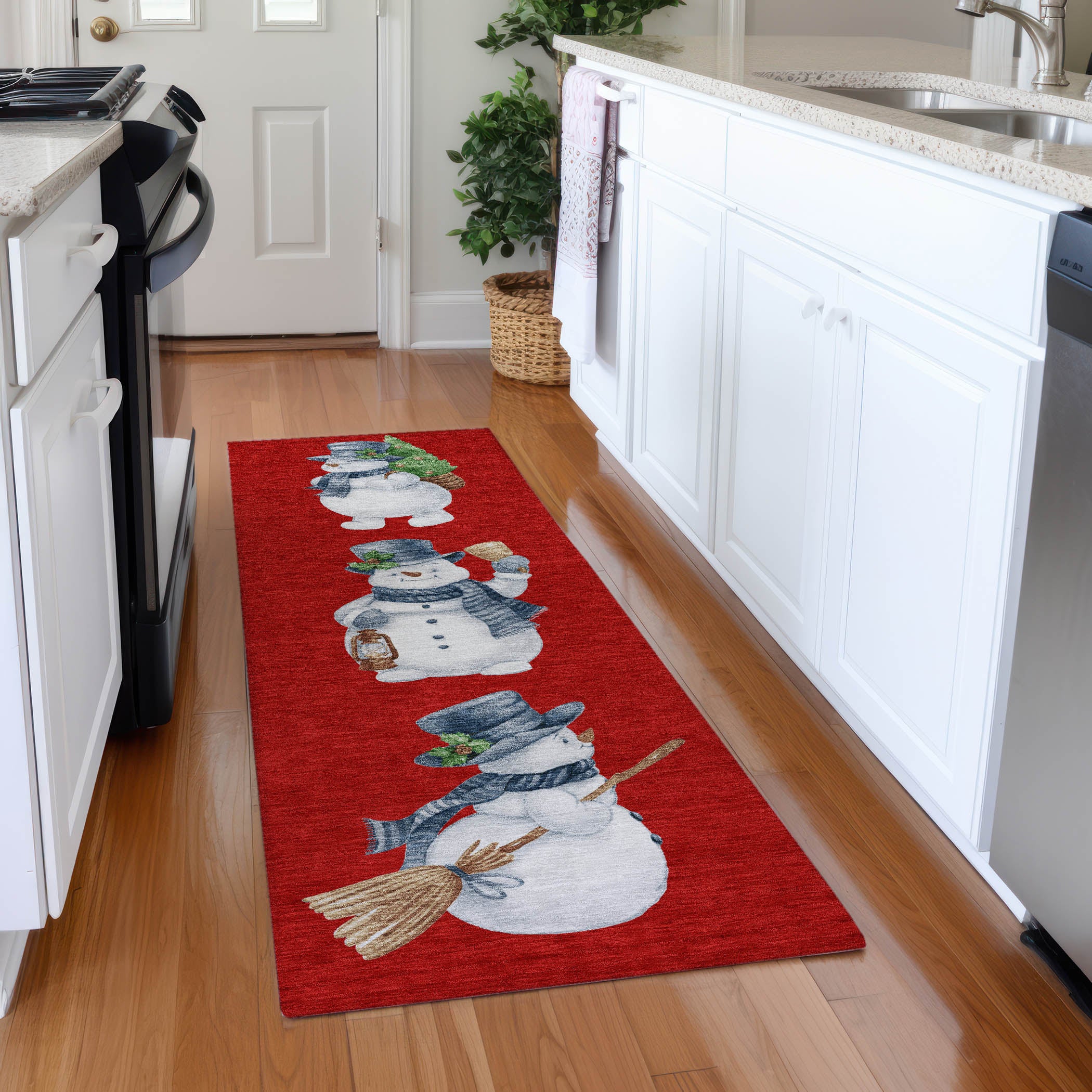 Luxury Machine Washable Indoor/Outdoor Holiday WN34 Red Rug 2'3" x 7'6" #shape_Runner