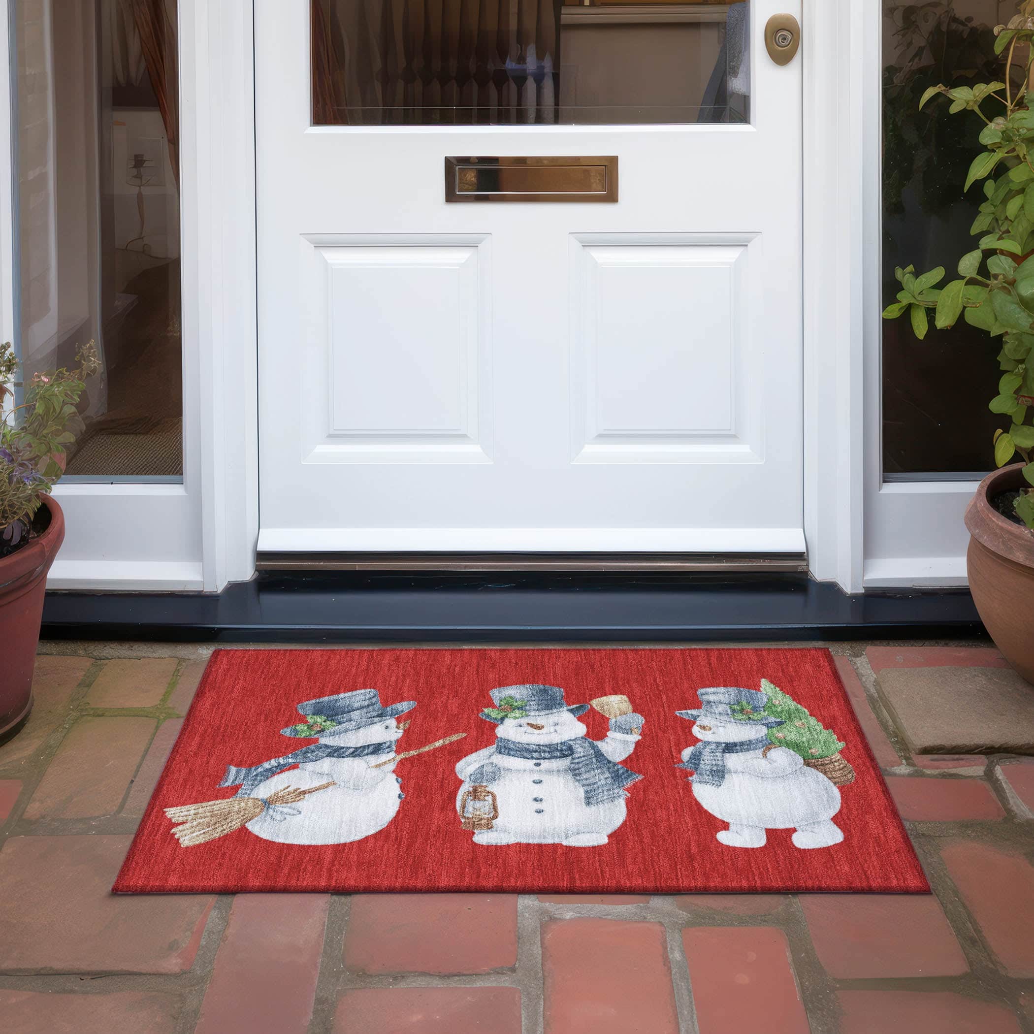 Luxury Machine Washable Indoor/Outdoor Holiday WN34 Red Rug 1'8" x 2'6" #shape_Rectangle