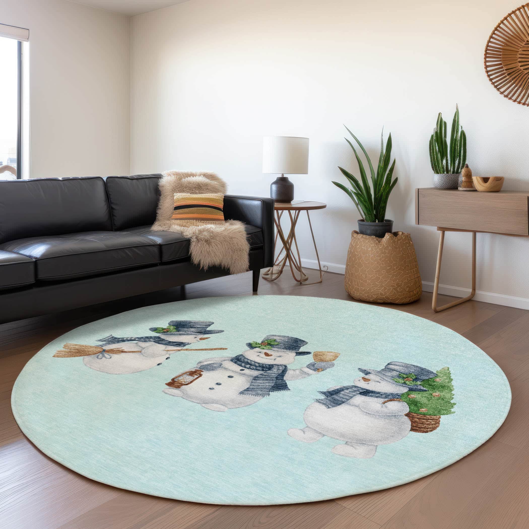 Luxury Machine Washable Indoor/Outdoor Holiday WN34 Sky Blue Rug 8' x 8' #shape_Round