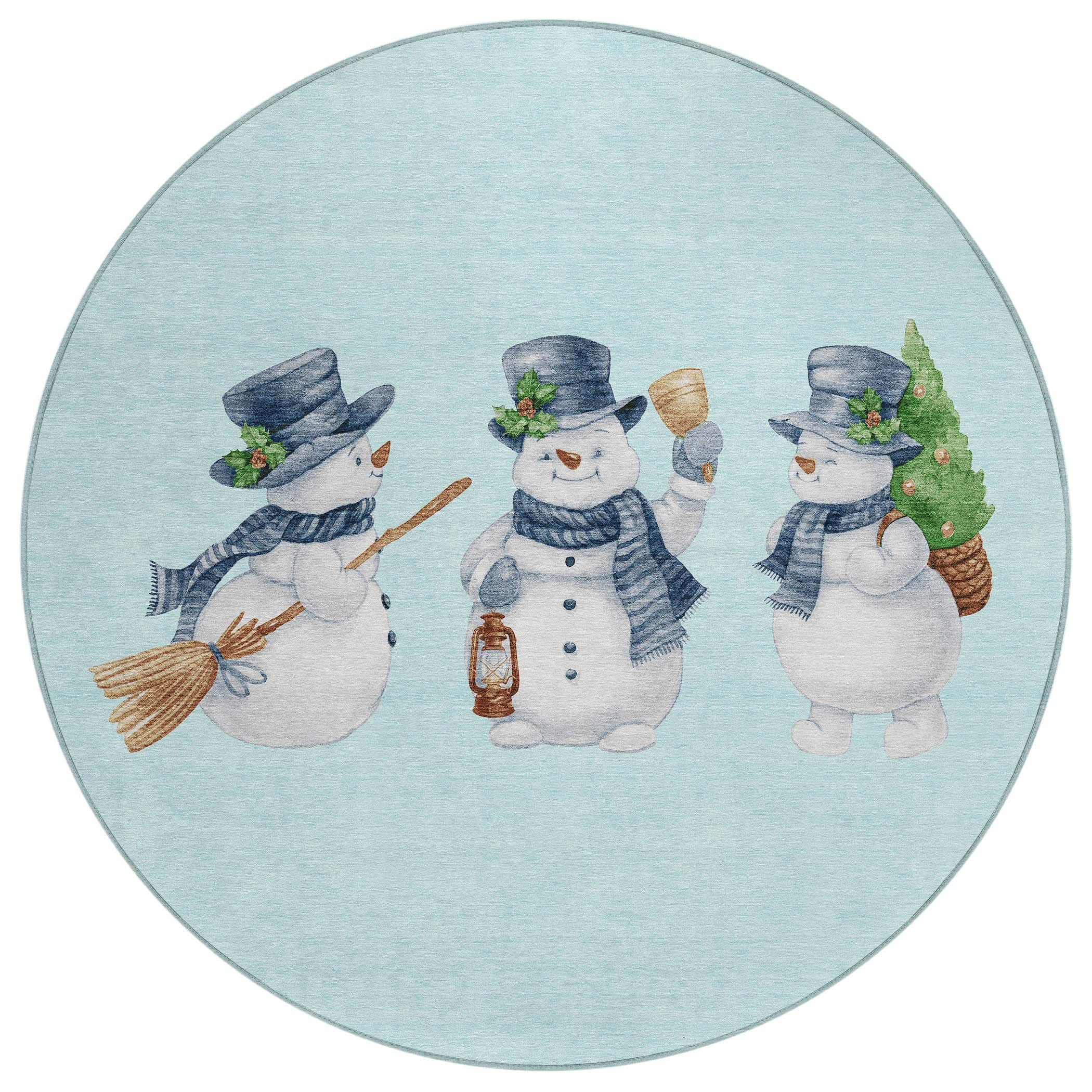 Luxury Machine Washable Indoor/Outdoor Holiday WN34 Sky Blue Rug 8' x 8' #shape_Round