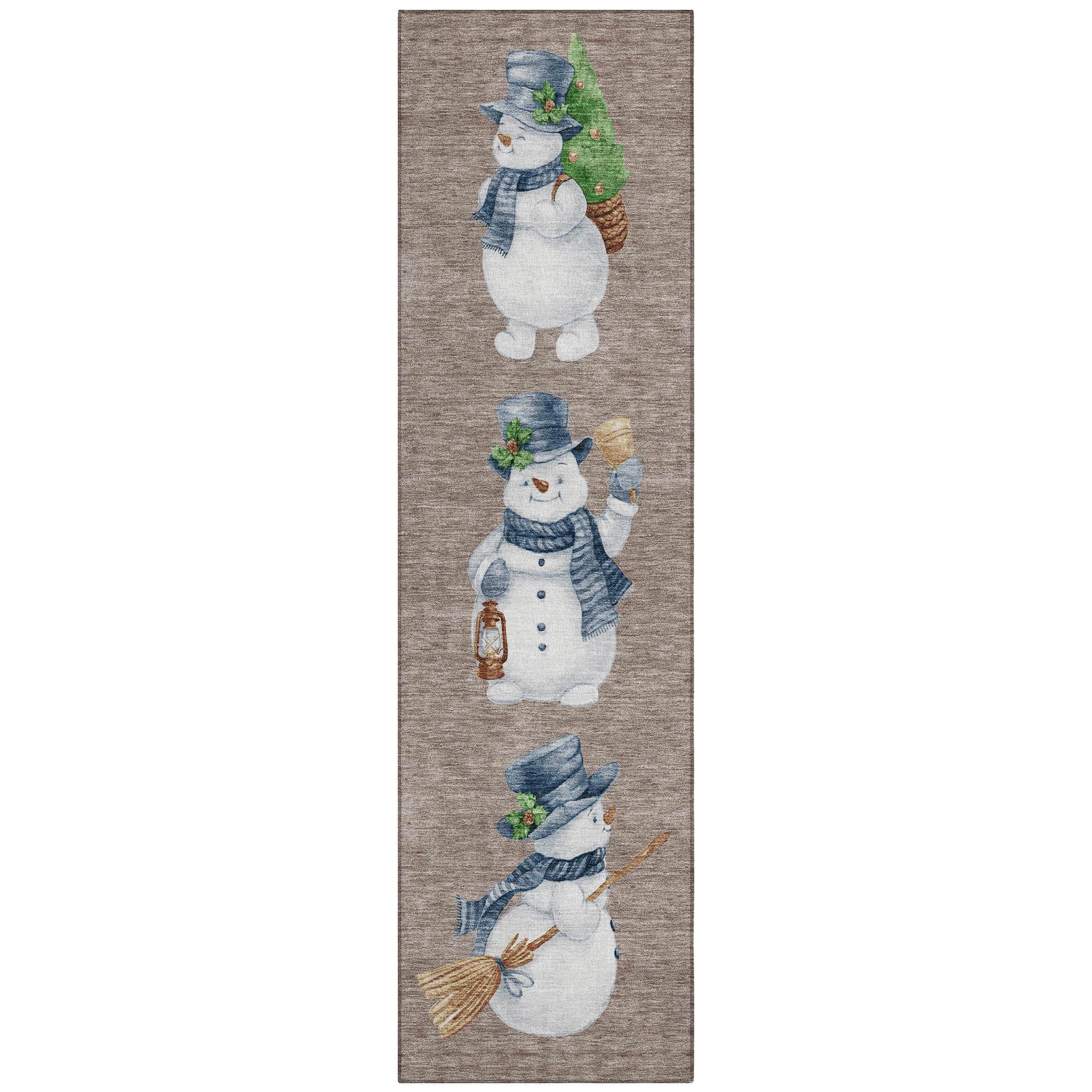 Luxury Machine Washable Indoor/Outdoor Holiday WN34 Taupe Brown Rug 2'3" x 7'6" #shape_Runner