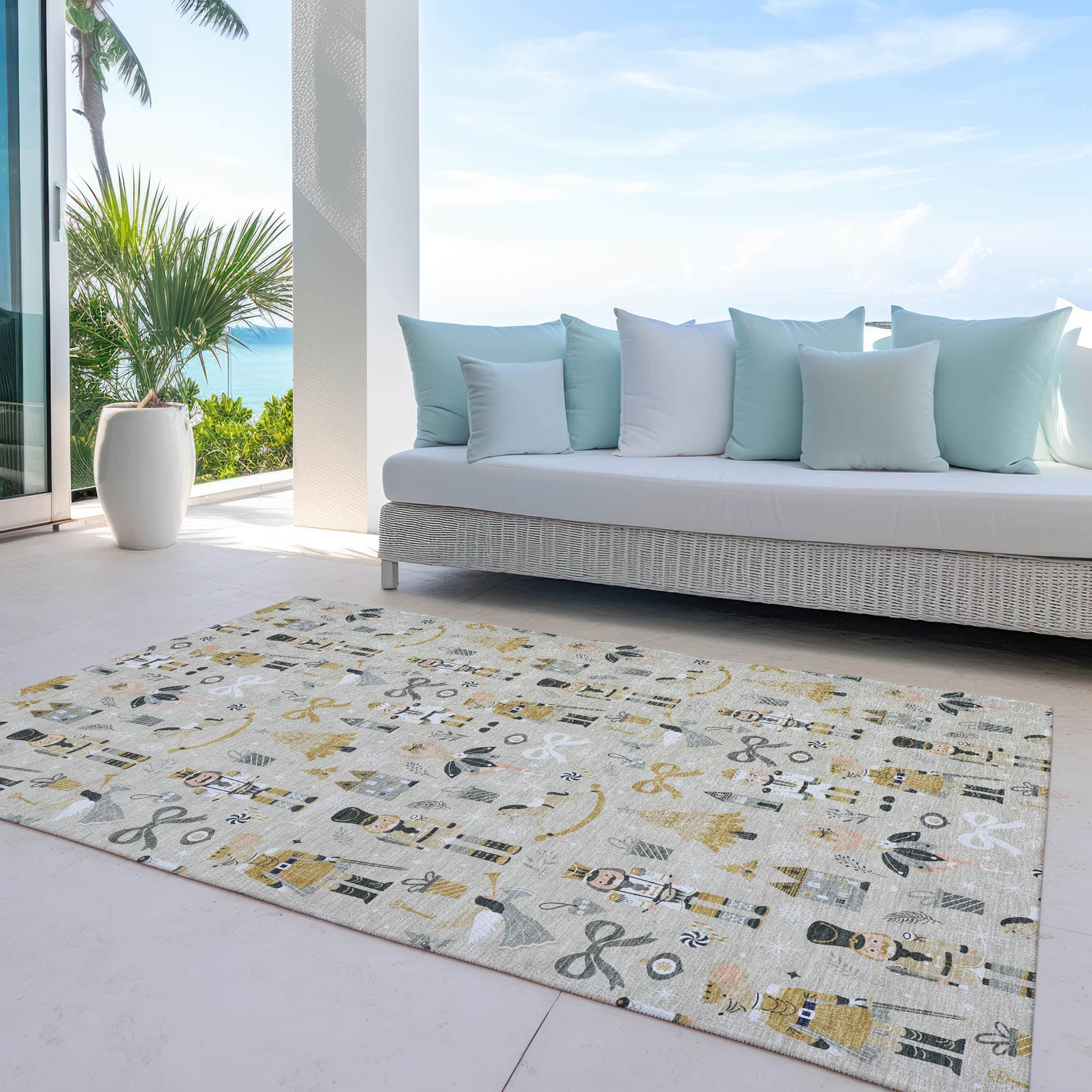 Luxury Machine Washable Indoor/Outdoor Holiday WN35 Beige Ivory Rug 2'6" x 3'10" #shape_Rectangle