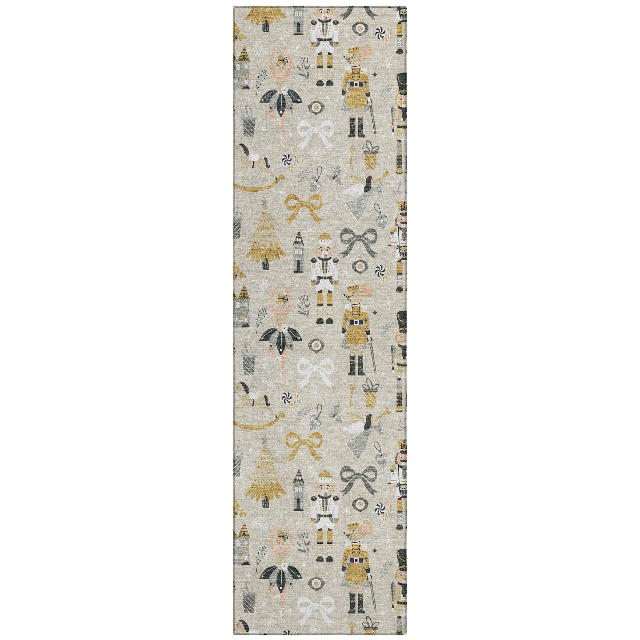 Luxury Machine Washable Indoor/Outdoor Holiday WN35 Beige Ivory Rug 2'3" x 7'6" #shape_Runner