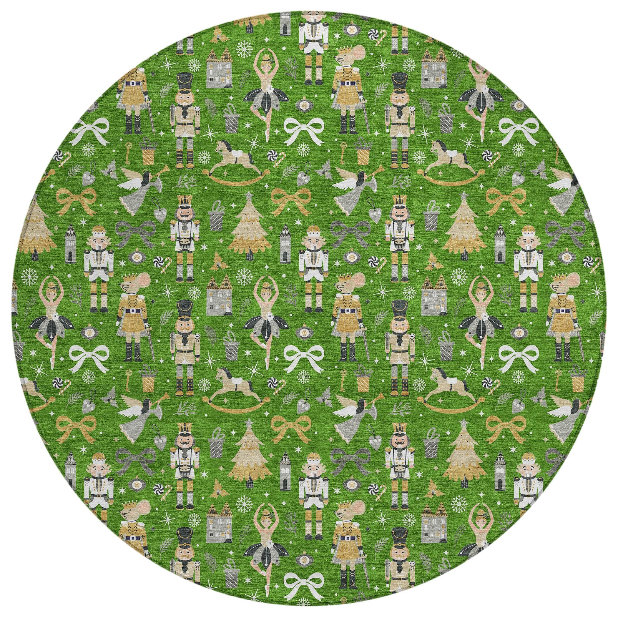 Luxury Machine Washable Indoor/Outdoor Holiday WN35 Green Rug 8' x 8' #shape_Round