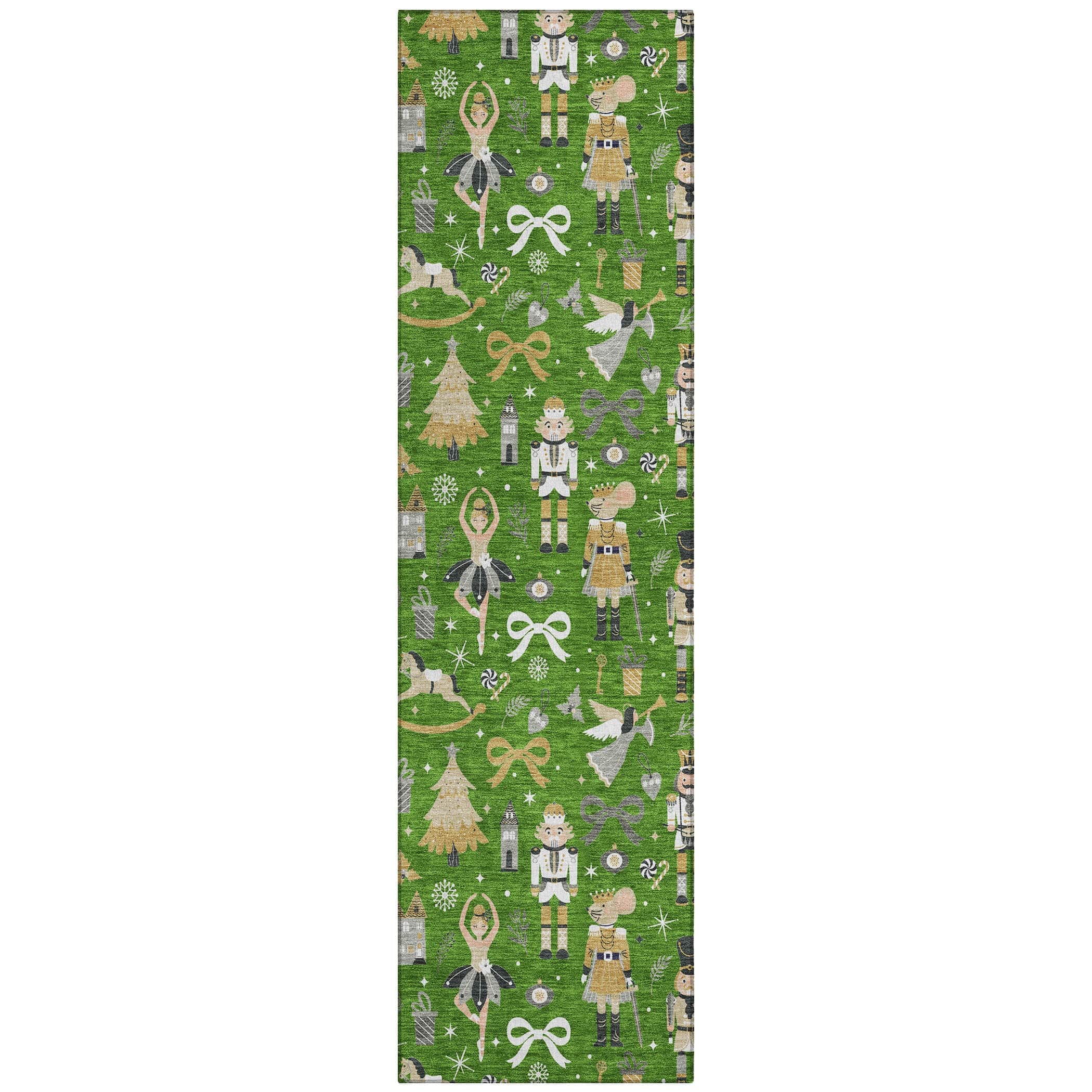 Luxury Machine Washable Indoor/Outdoor Holiday WN35 Green Rug 2'3" x 7'6" #shape_Runner