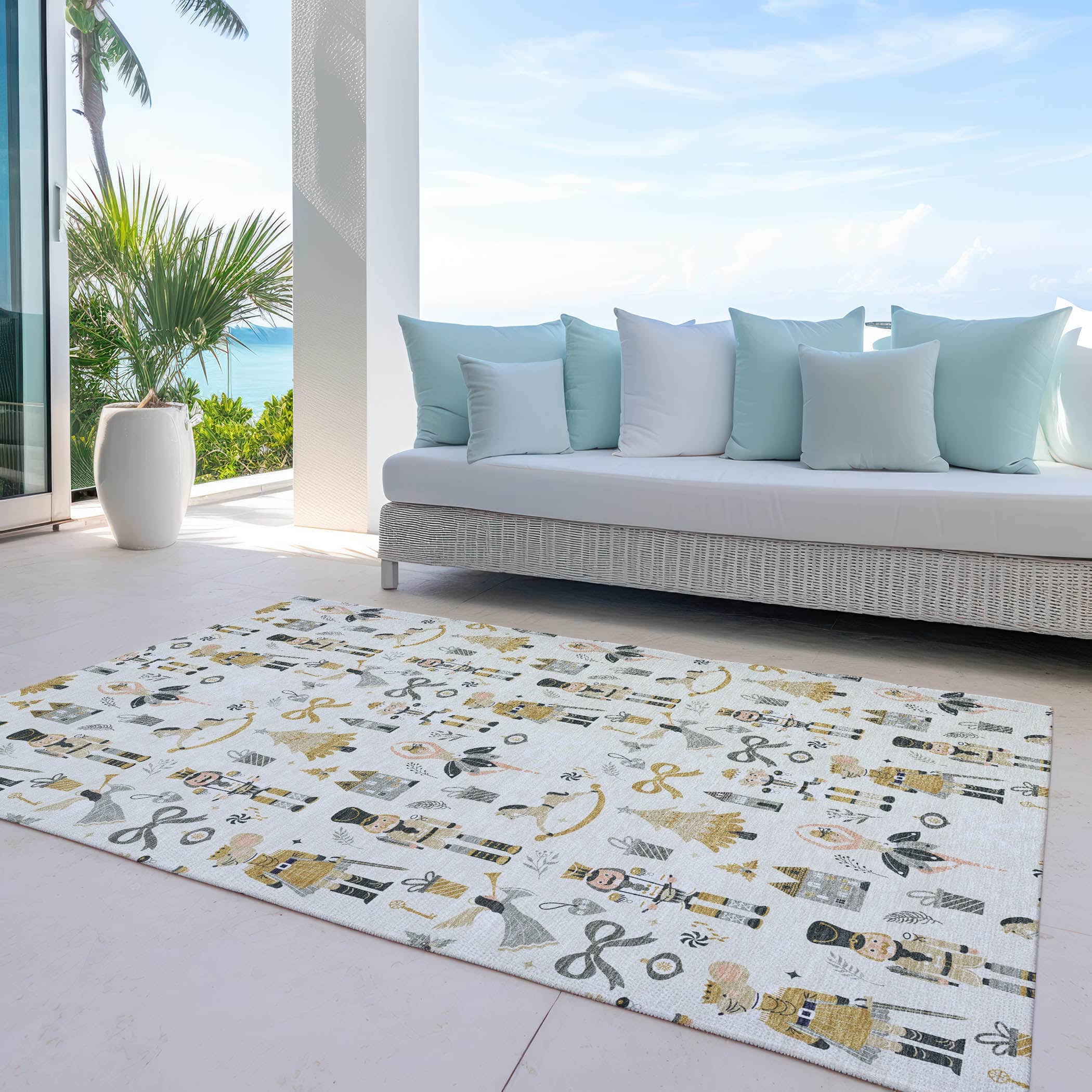 Luxury Machine Washable Indoor/Outdoor Holiday WN35 Ivory Rug 2'6" x 3'10" #shape_Rectangle