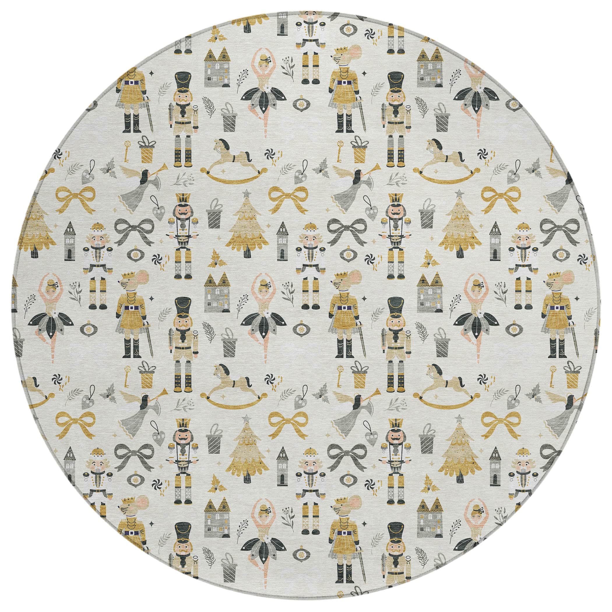 Luxury Machine Washable Indoor/Outdoor Holiday WN35 Ivory Rug 8' x 8' #shape_Round