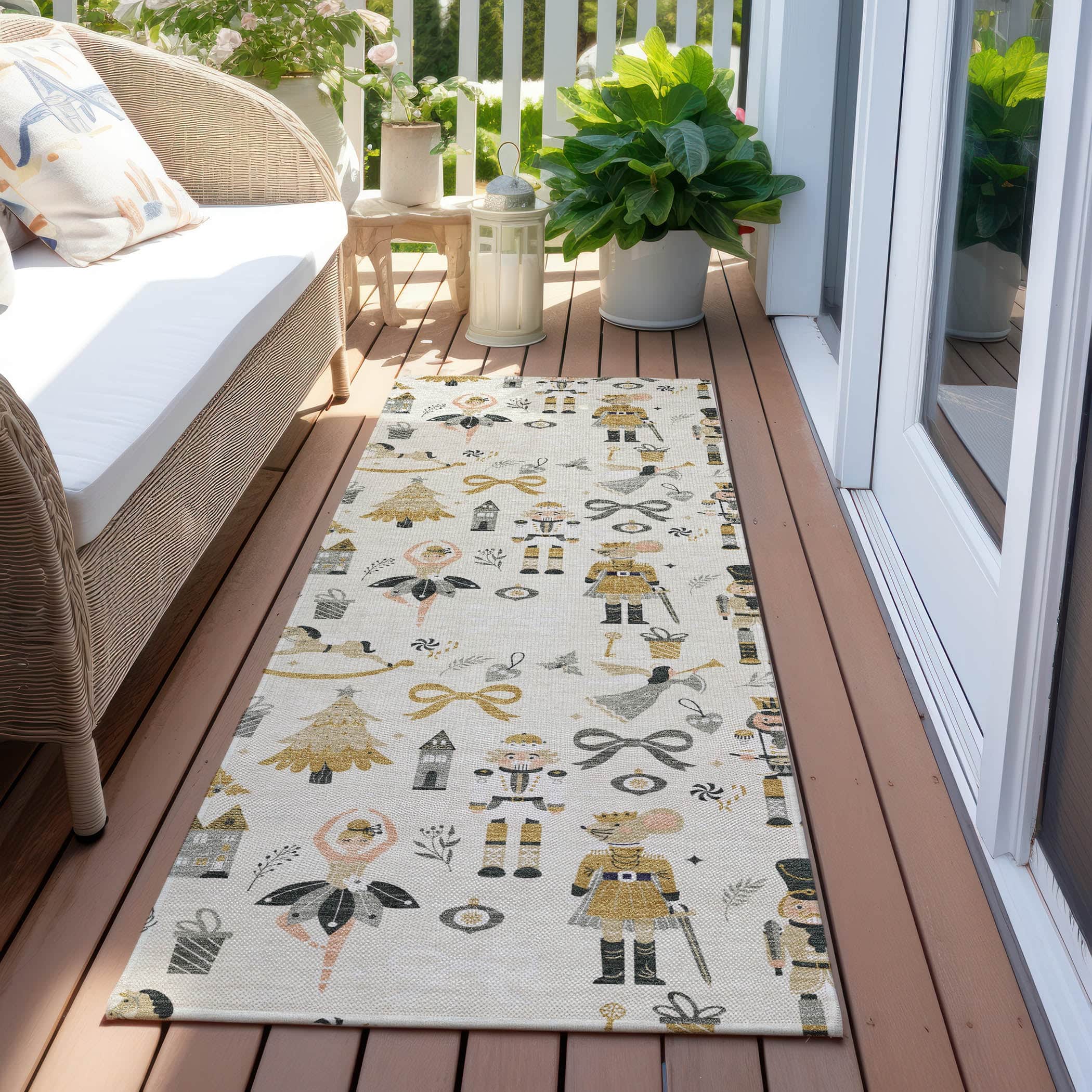 Luxury Machine Washable Indoor/Outdoor Holiday WN35 Ivory Rug 2'3" x 7'6" #shape_Runner