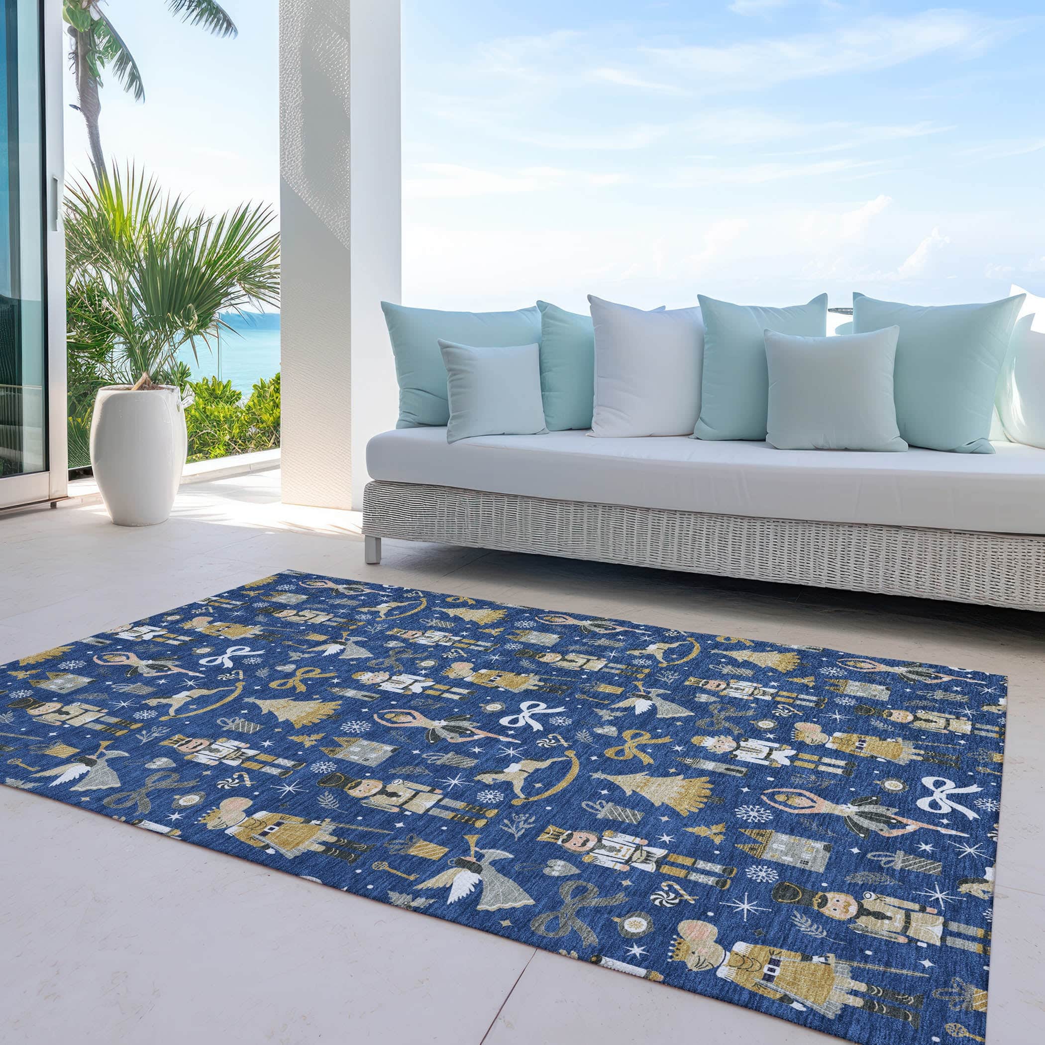 Luxury Machine Washable Indoor/Outdoor Holiday WN35 Navy Blue Rug 2'6" x 3'10" #shape_Rectangle