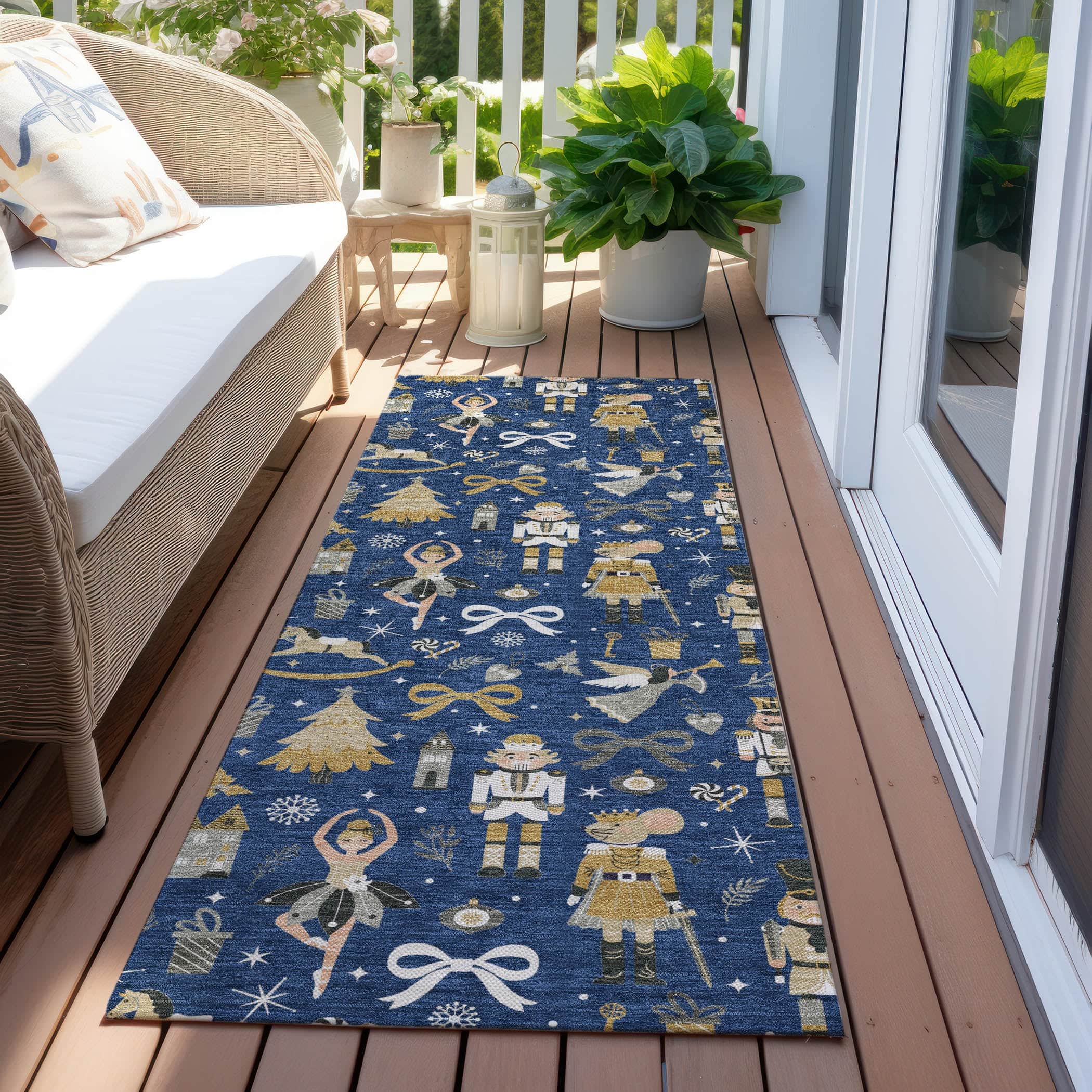 Luxury Machine Washable Indoor/Outdoor Holiday WN35 Navy Blue Rug 2'3" x 7'6" #shape_Runner