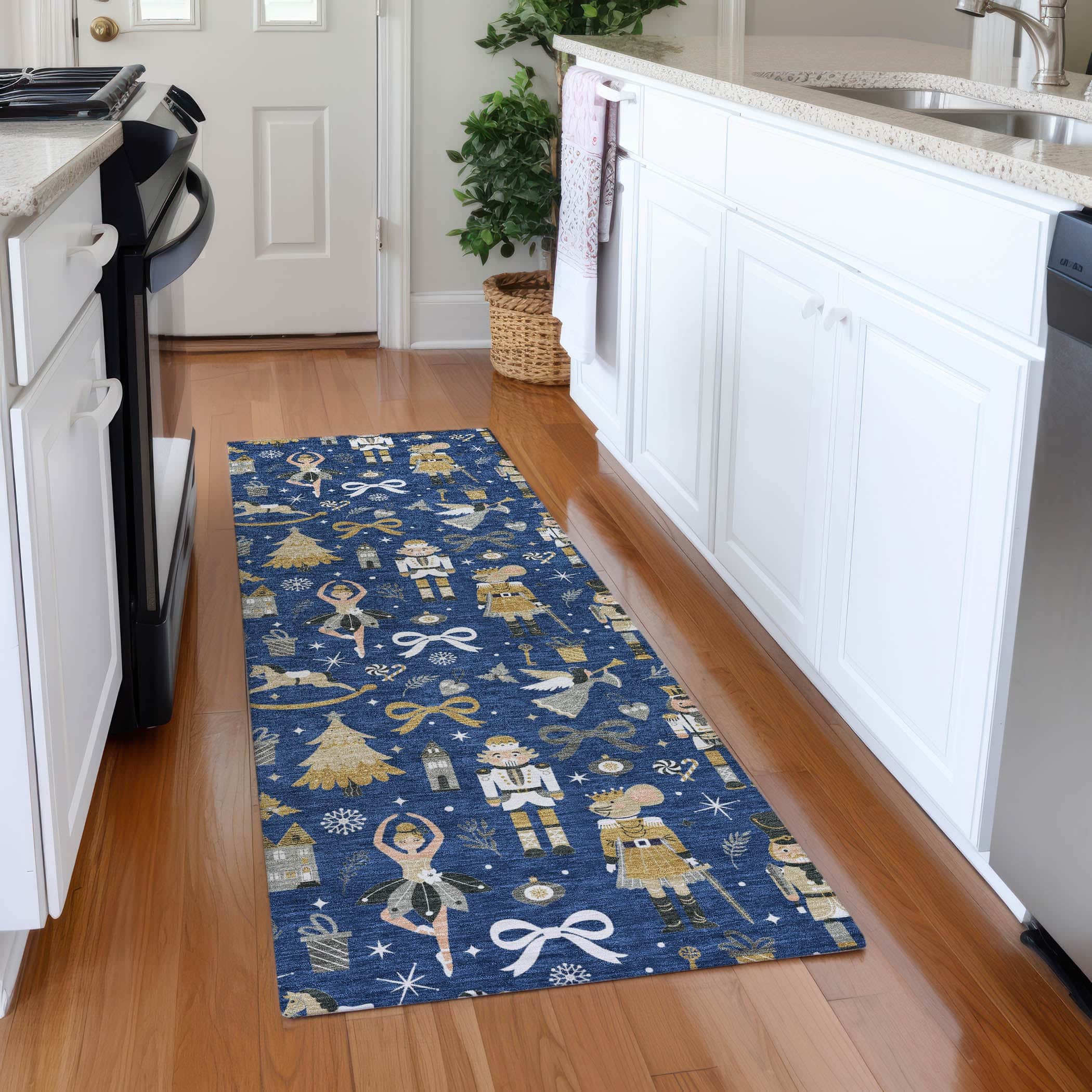 Luxury Machine Washable Indoor/Outdoor Holiday WN35 Navy Blue Rug 2'3" x 7'6" #shape_Runner