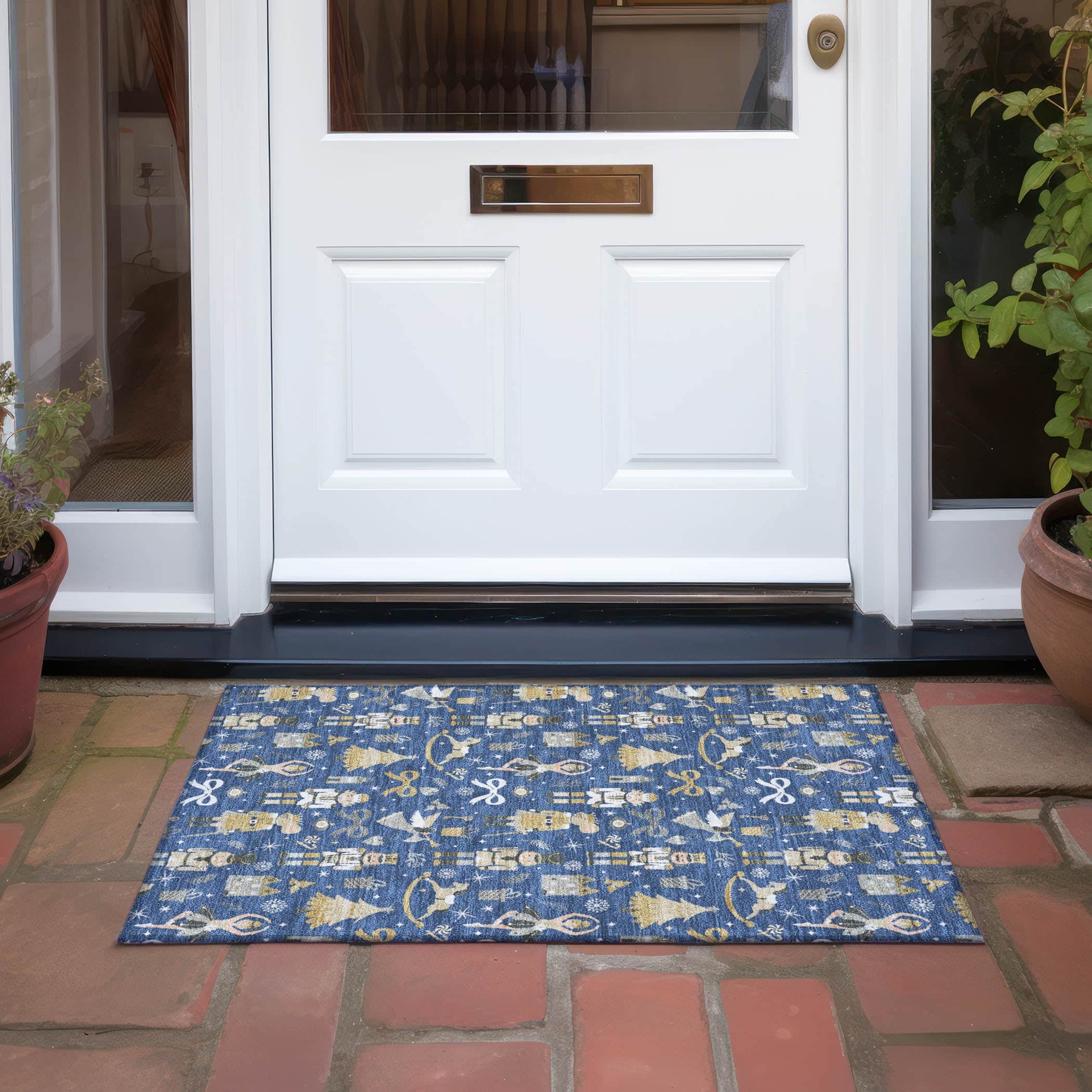 Luxury Machine Washable Indoor/Outdoor Holiday WN35 Navy Blue Rug 1'8" x 2'6" #shape_Rectangle