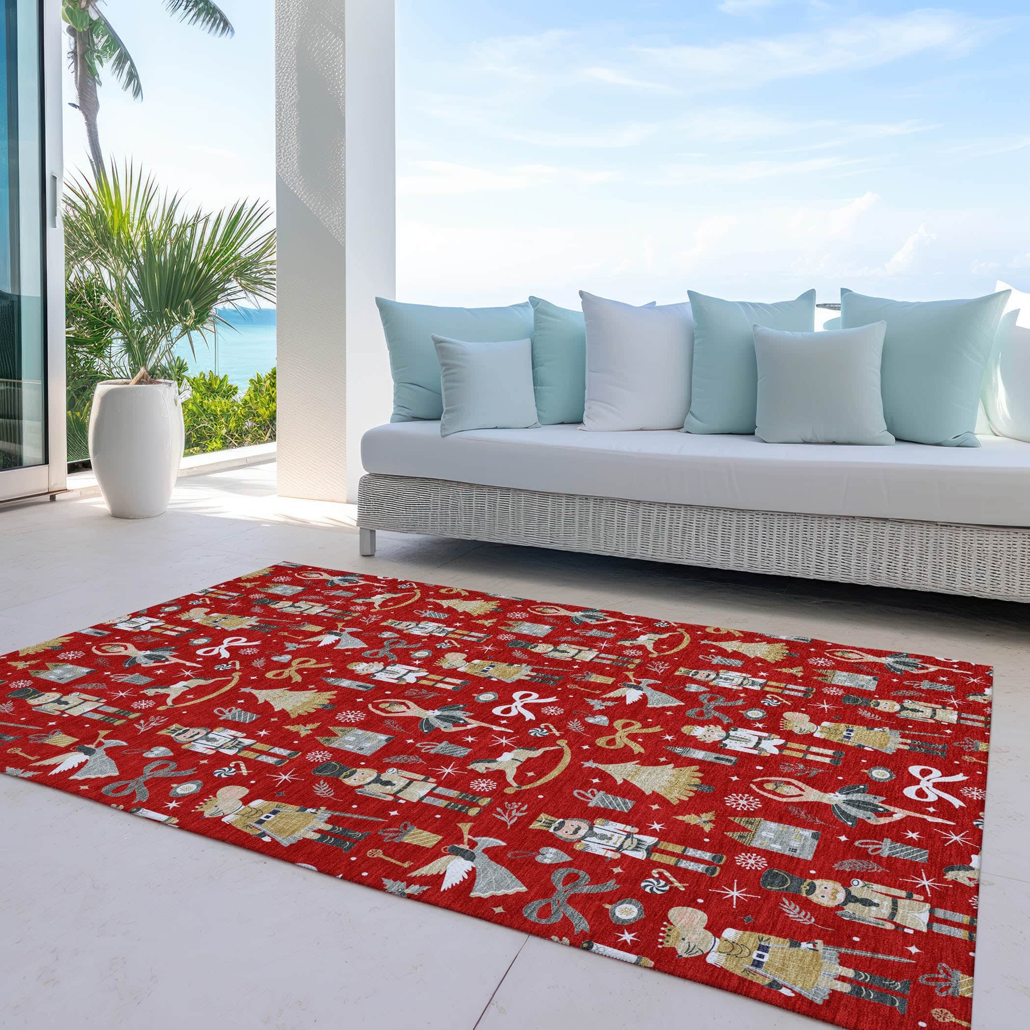 Luxury Machine Washable Indoor/Outdoor Holiday WN35 Red Rug 2'6" x 3'10" #shape_Rectangle