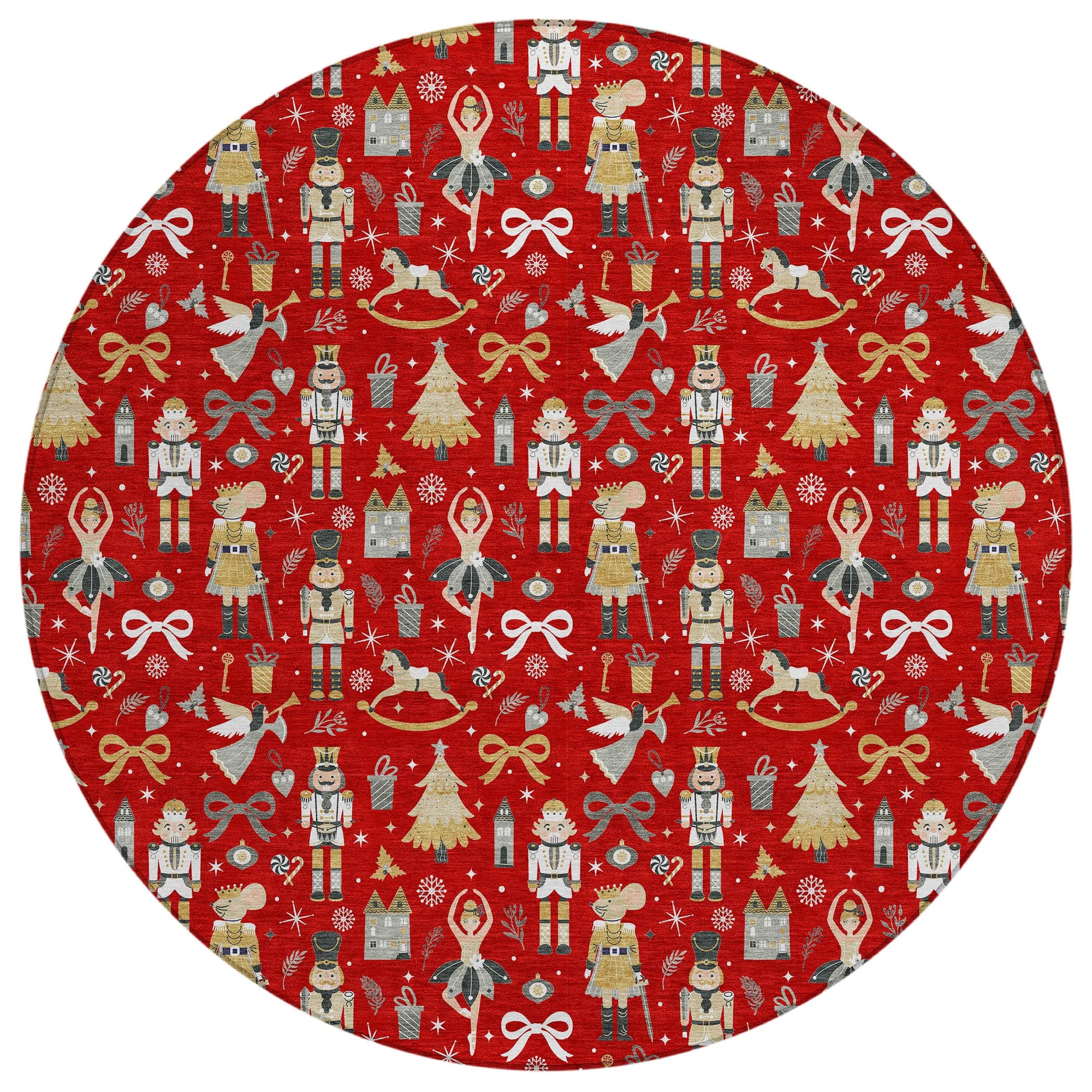 Luxury Machine Washable Indoor/Outdoor Holiday WN35 Red Rug 8' x 8' #shape_Round