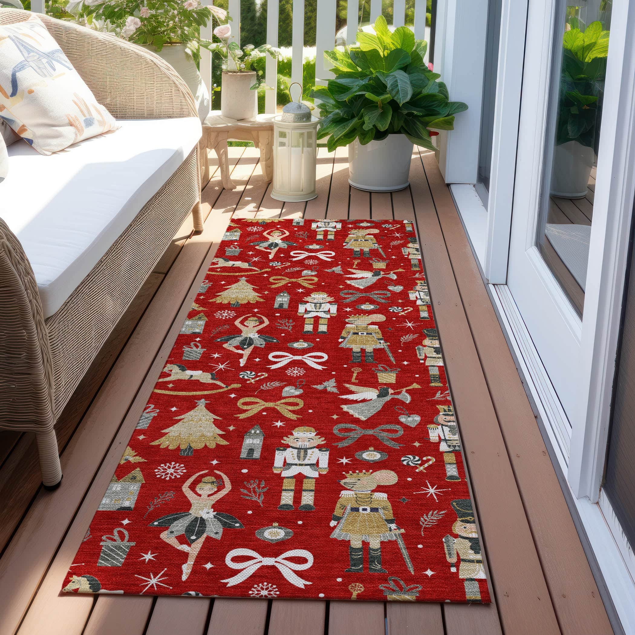 Luxury Machine Washable Indoor/Outdoor Holiday WN35 Red Rug 2'3" x 7'6" #shape_Runner