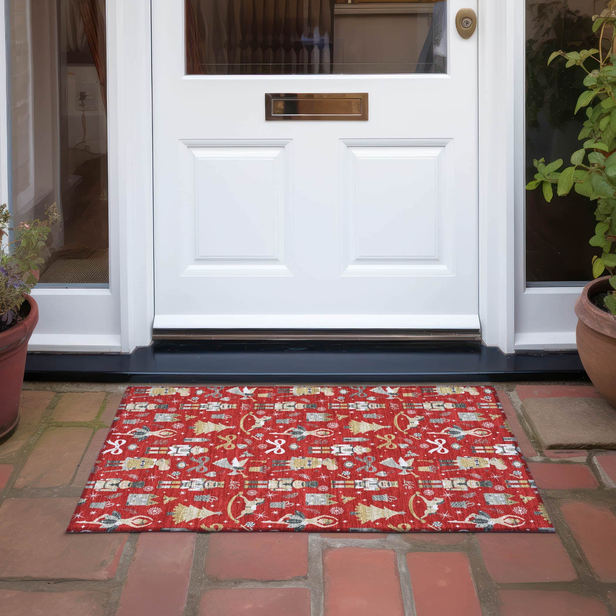 Luxury Machine Washable Indoor/Outdoor Holiday WN35 Red Rug 1'8" x 2'6" #shape_Rectangle