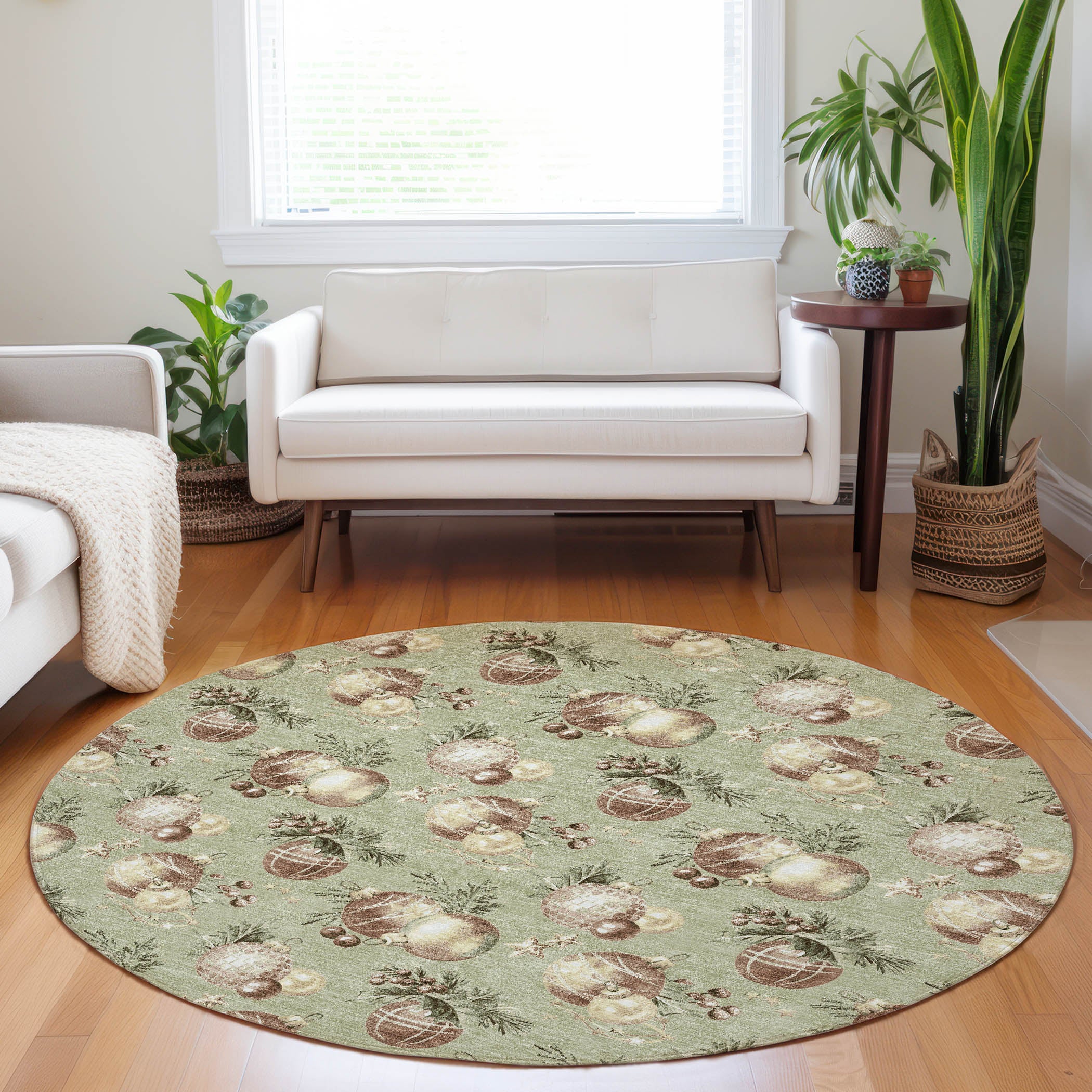 Luxury Machine Washable Indoor/Outdoor Holiday WN36 Aloe Green Rug 8' x 8' #shape_Round