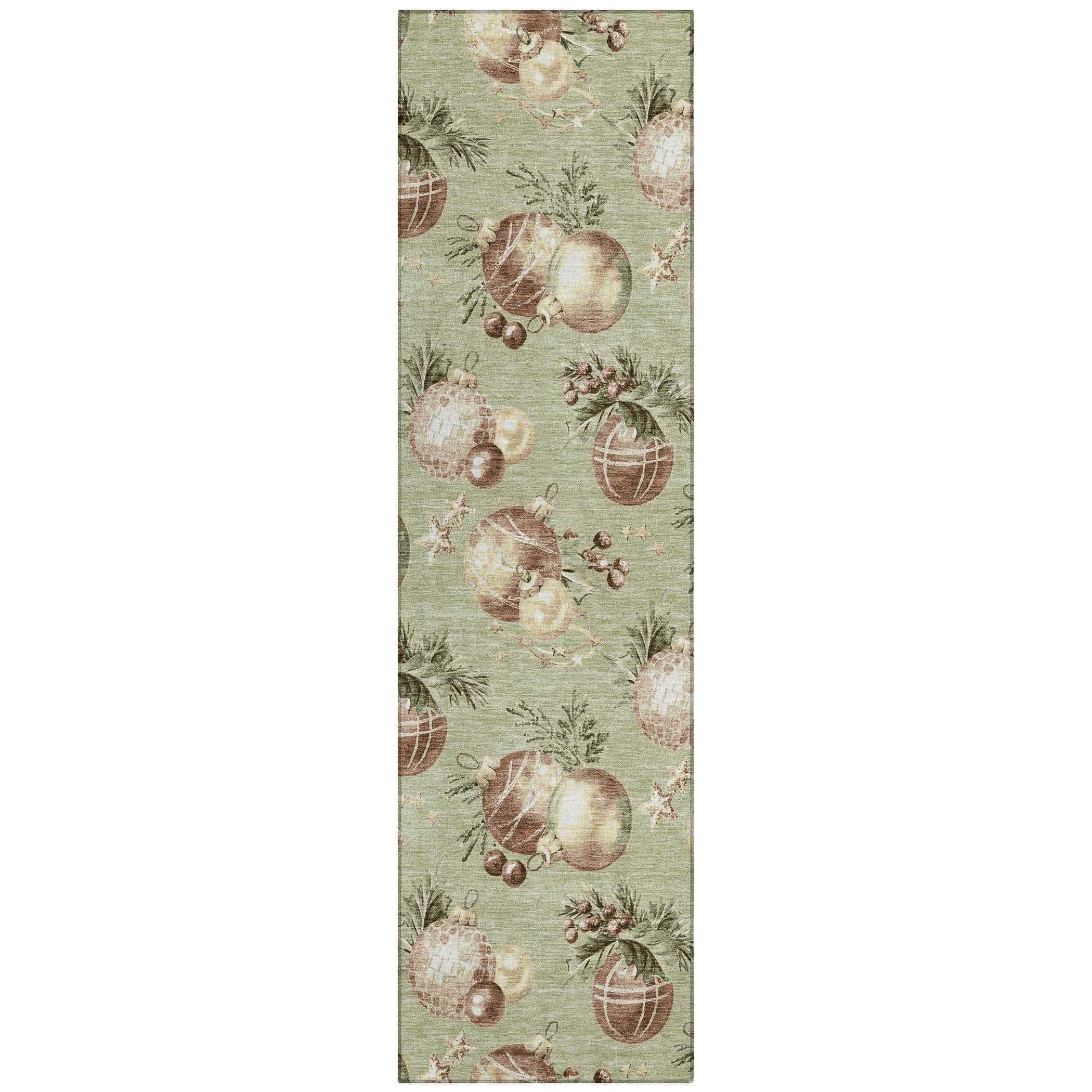 Luxury Machine Washable Indoor/Outdoor Holiday WN36 Aloe Green Rug 2'3" x 7'6" #shape_Runner