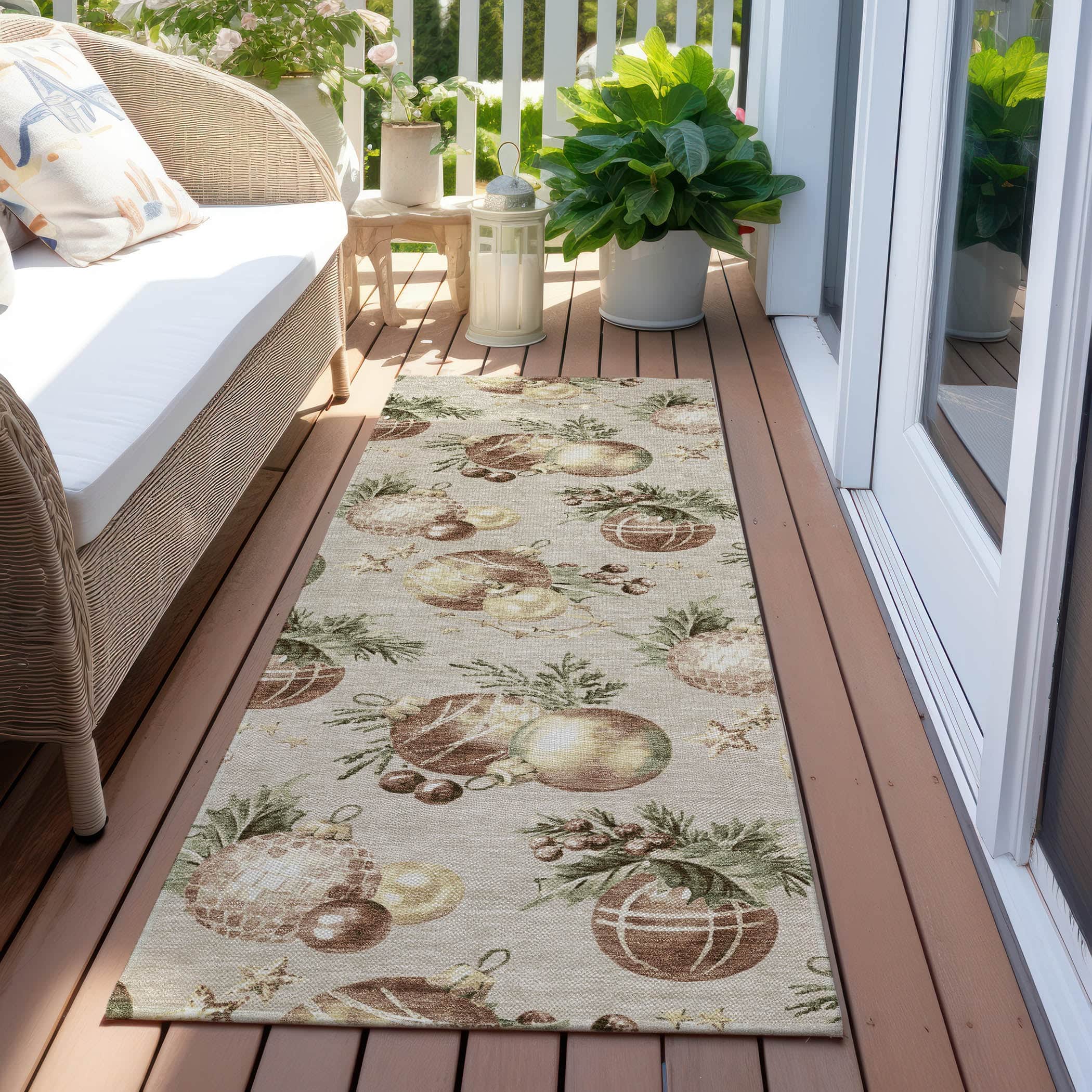 Luxury Machine Washable Indoor/Outdoor Holiday WN36 Beige Ivory Rug 2'3" x 7'6" #shape_Runner