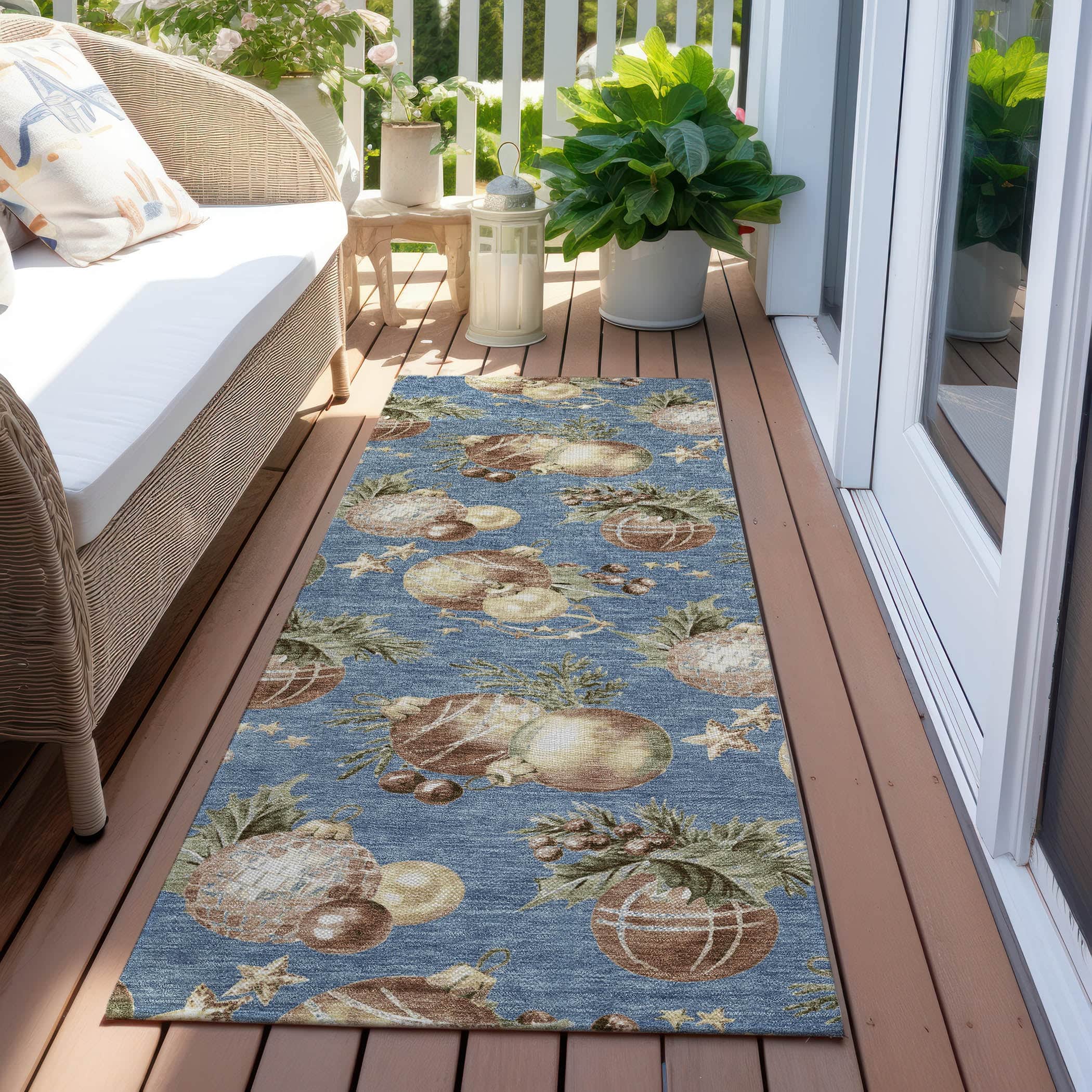 Luxury Machine Washable Indoor/Outdoor Holiday WN36 Denim Blue Rug 2'3" x 7'6" #shape_Runner