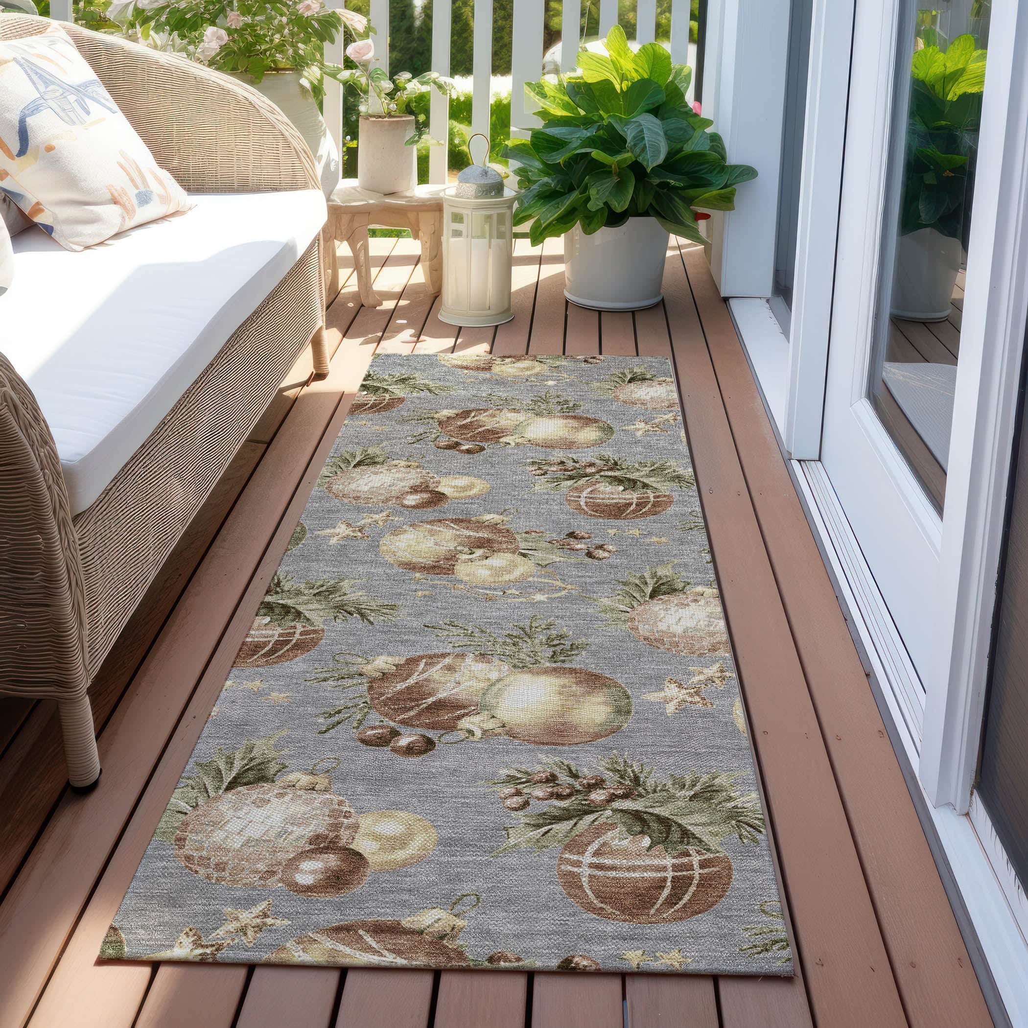 Luxury Machine Washable Indoor/Outdoor Holiday WN36 Gray Rug 2'3" x 7'6" #shape_Runner