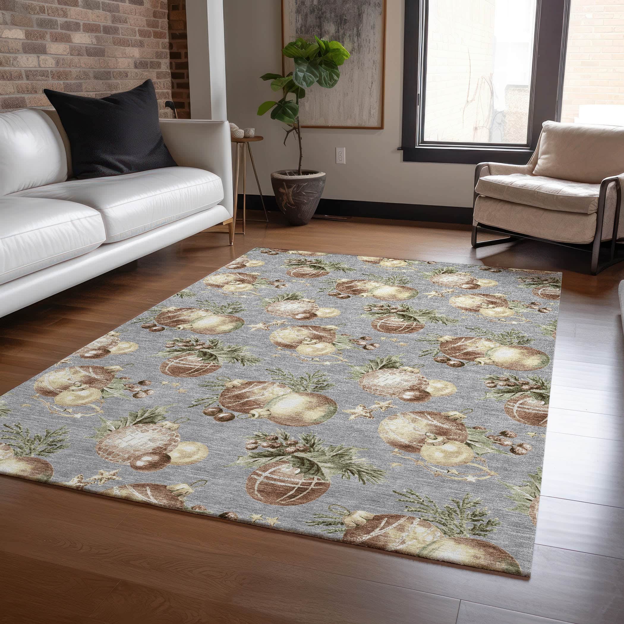 Luxury Machine Washable Indoor/Outdoor Holiday WN36 Gray Rug 2'6" x 3'10" #shape_Rectangle