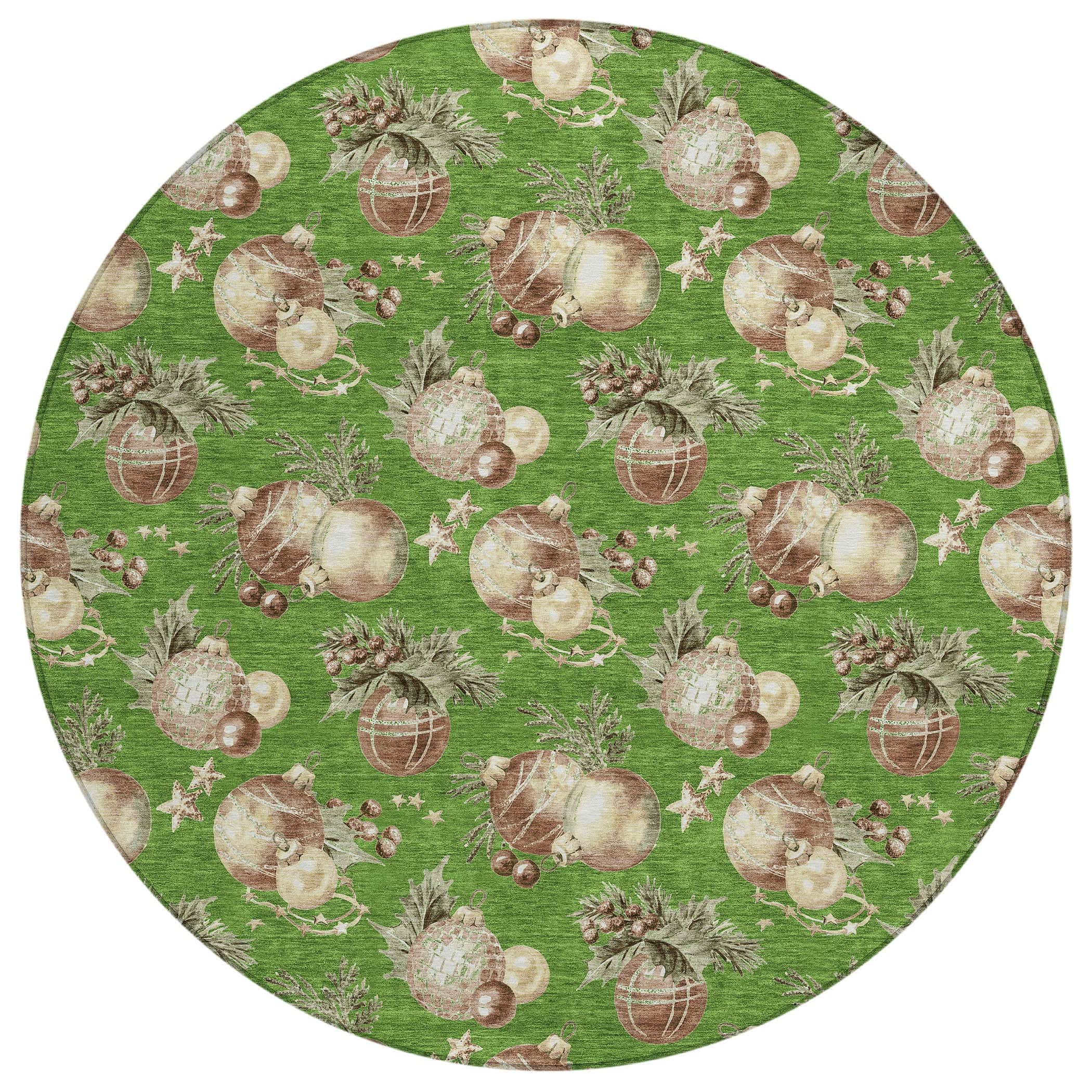 Luxury Machine Washable Indoor/Outdoor Holiday WN36 Green Rug 8' x 8' #shape_Round