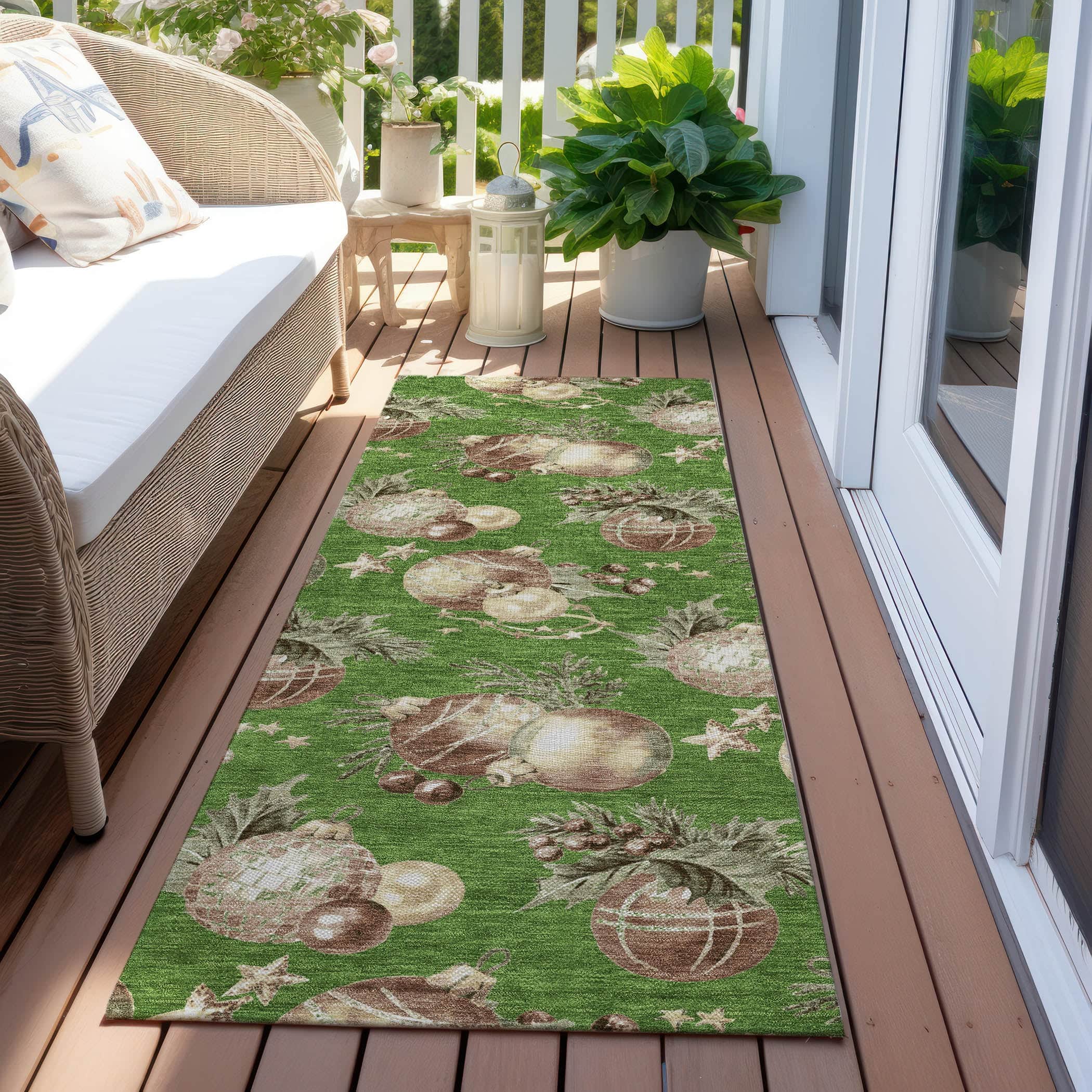 Luxury Machine Washable Indoor/Outdoor Holiday WN36 Green Rug 2'3" x 7'6" #shape_Runner