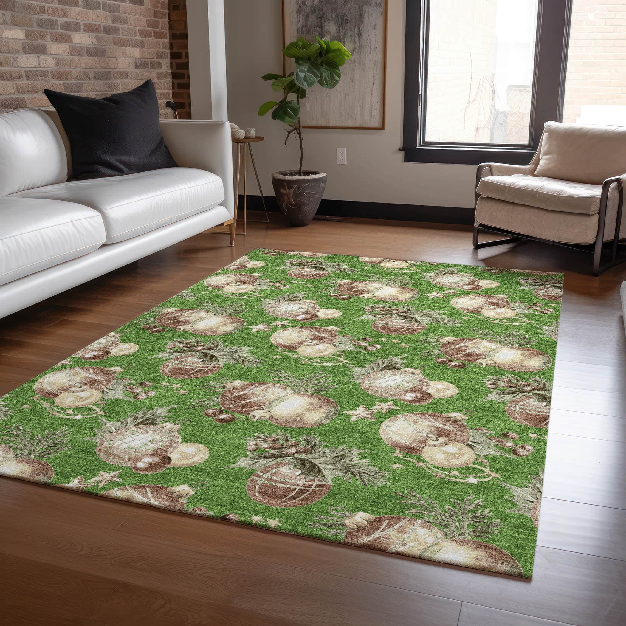 Luxury Machine Washable Indoor/Outdoor Holiday WN36 Green Rug 2'6" x 3'10" #shape_Rectangle