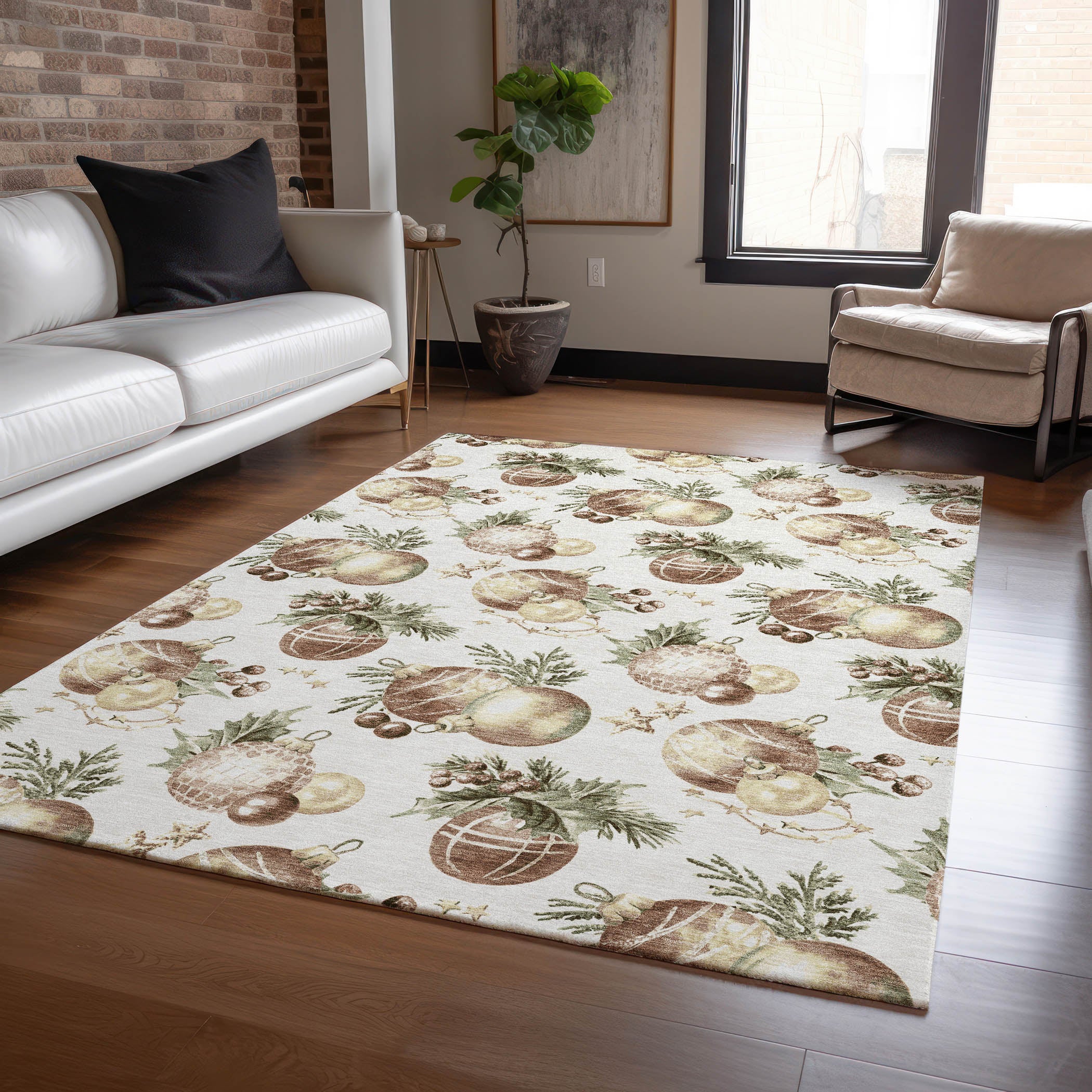 Luxury Machine Washable Indoor/Outdoor Holiday WN36 Ivory Rug 2'6" x 3'10" #shape_Rectangle