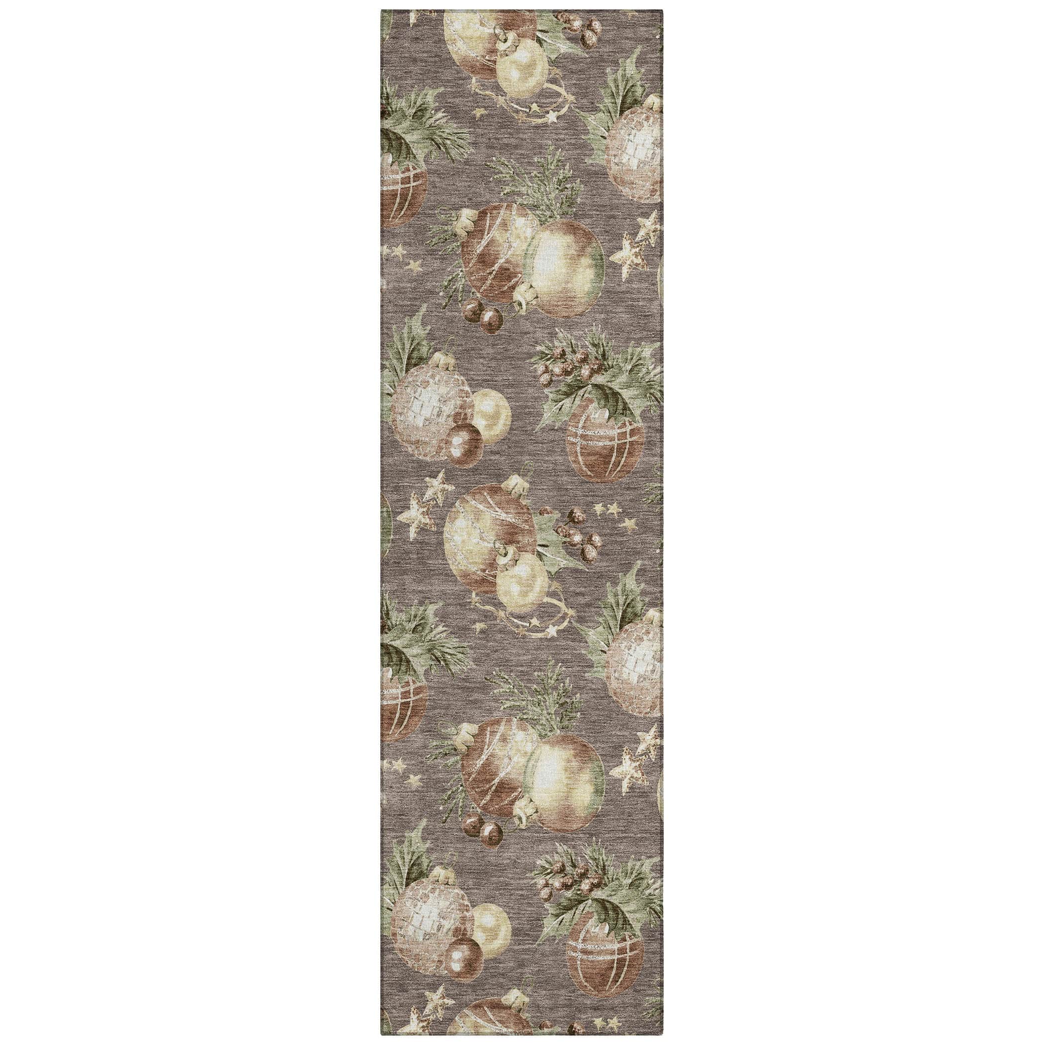 Luxury Machine Washable Indoor/Outdoor Holiday WN36 Taupe Brown Rug 2'3" x 7'6" #shape_Runner