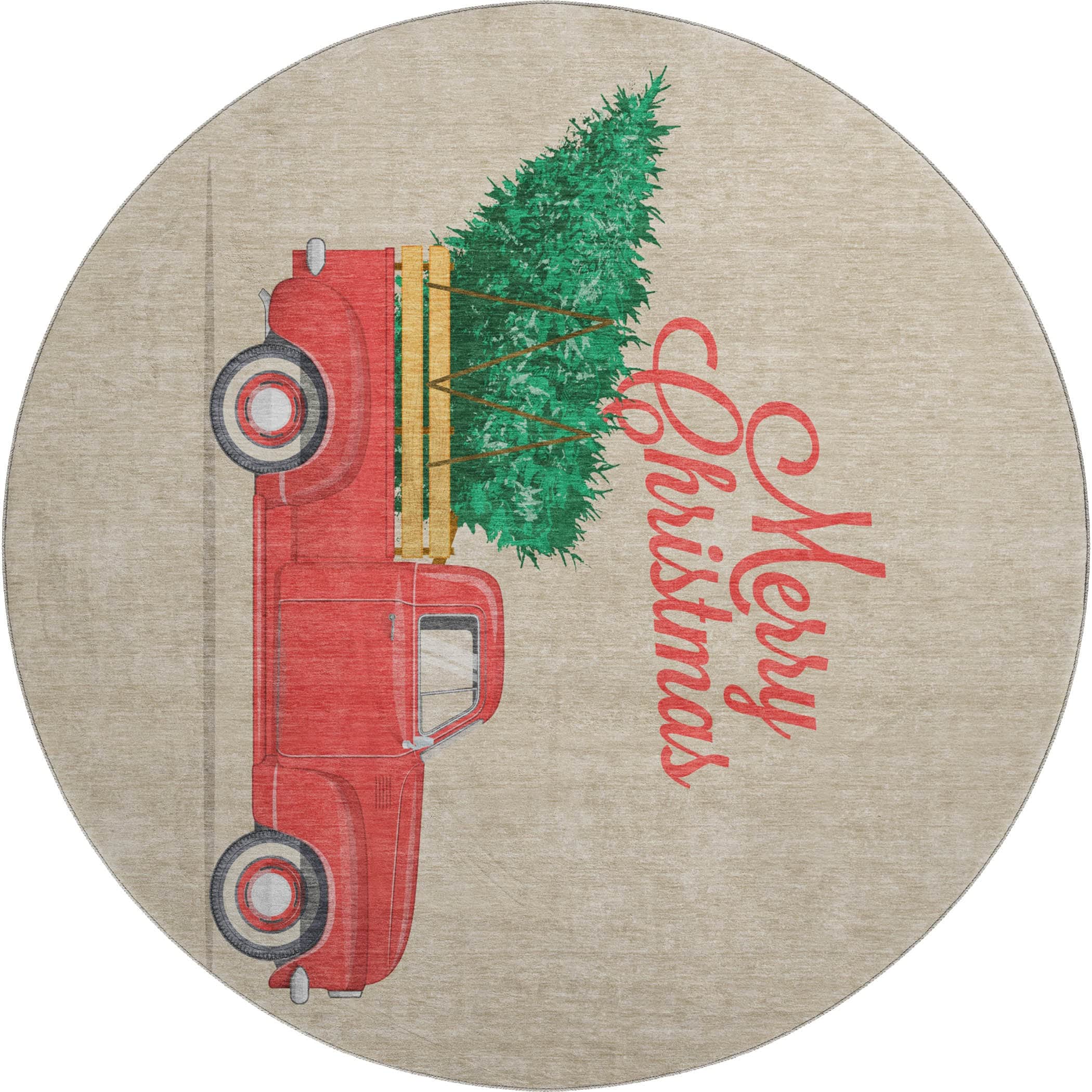 Luxury Machine Washable Indoor/Outdoor Holiday WN4 Putty Brown Rug 8' x 8' #shape_Round