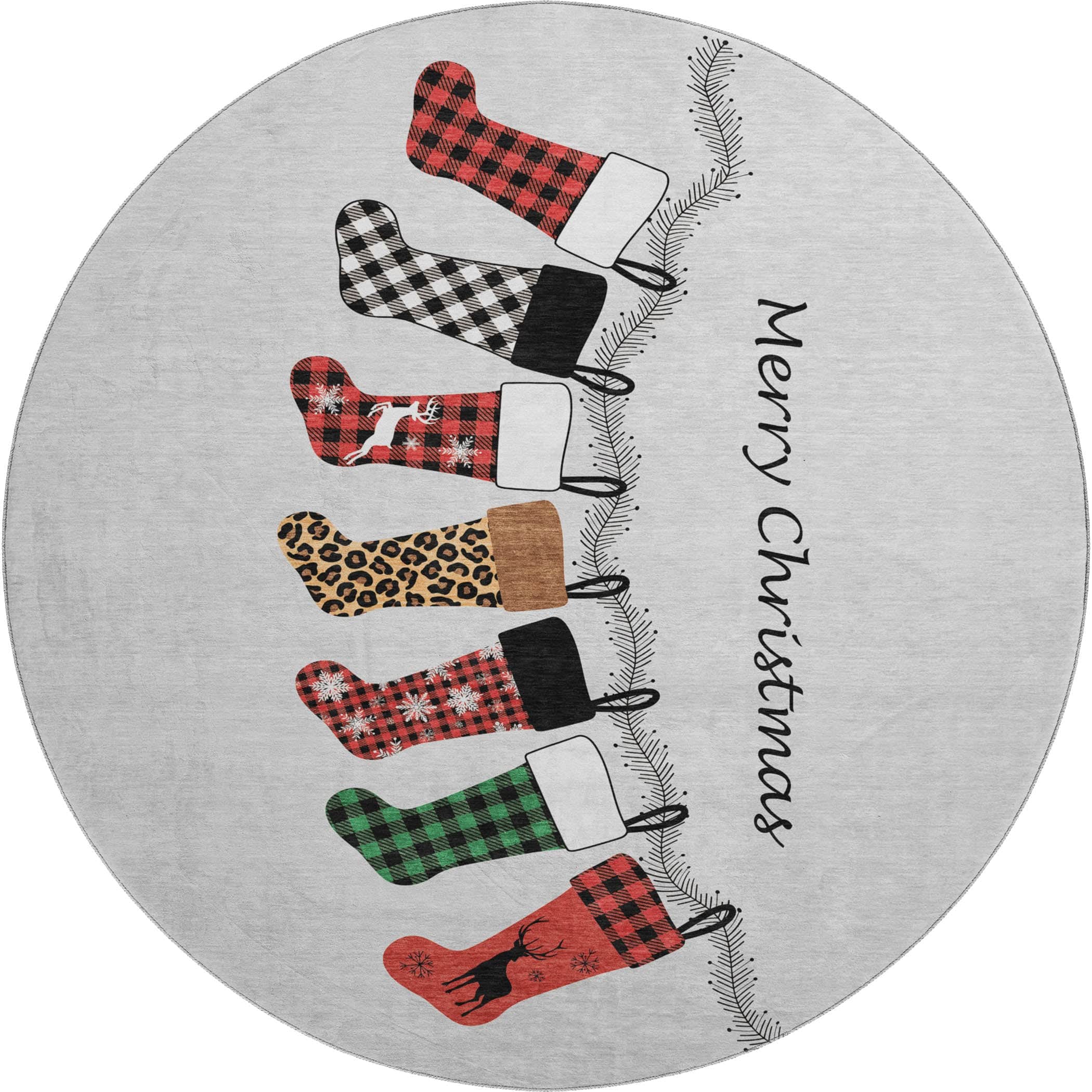 Luxury Machine Washable Indoor/Outdoor Holiday WN5 Silver Gray Rug 8' x 8' #shape_Round