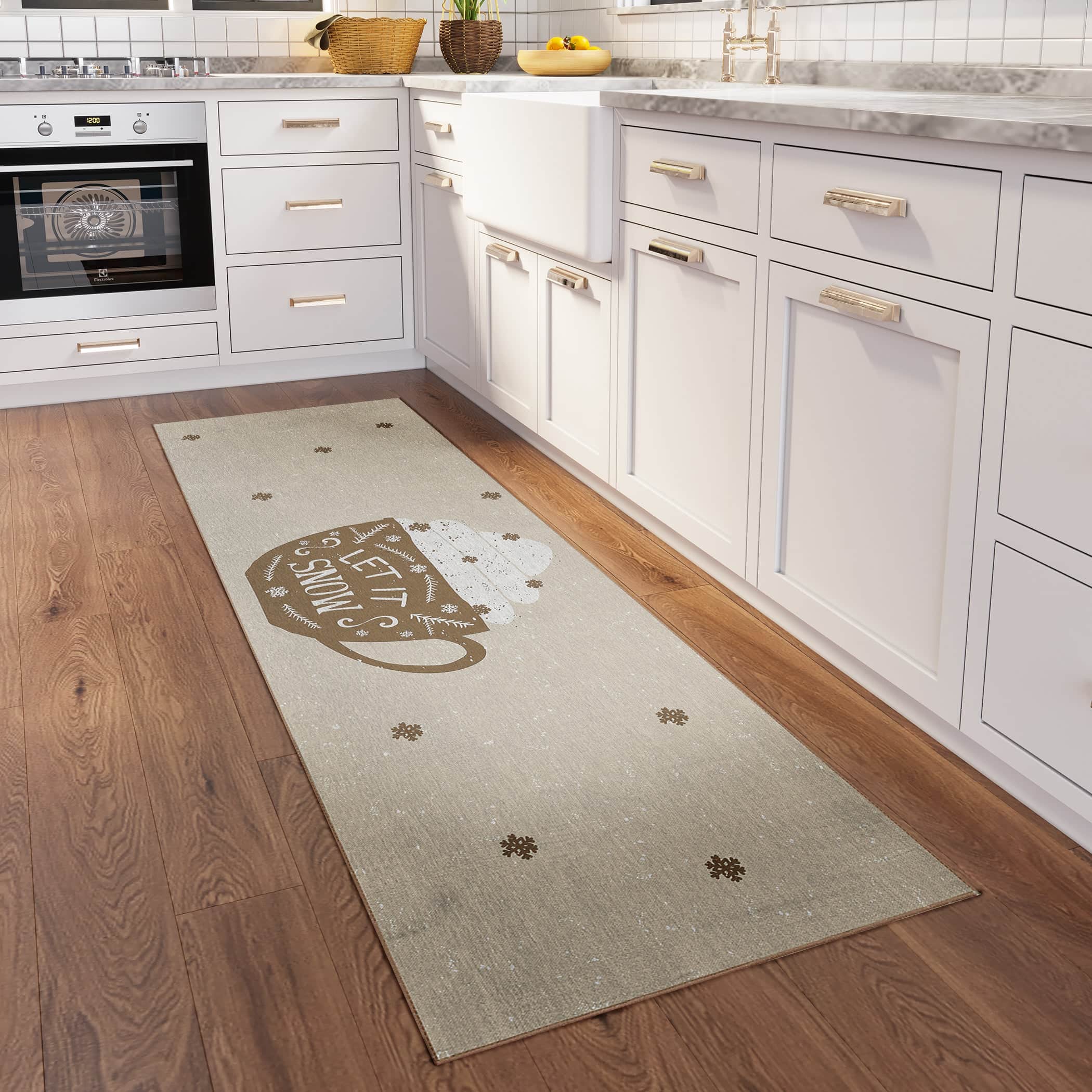 Luxury Machine Washable Indoor/Outdoor Holiday WN7 Beige Brown Rug 2'3" x 7'6" #shape_Runner