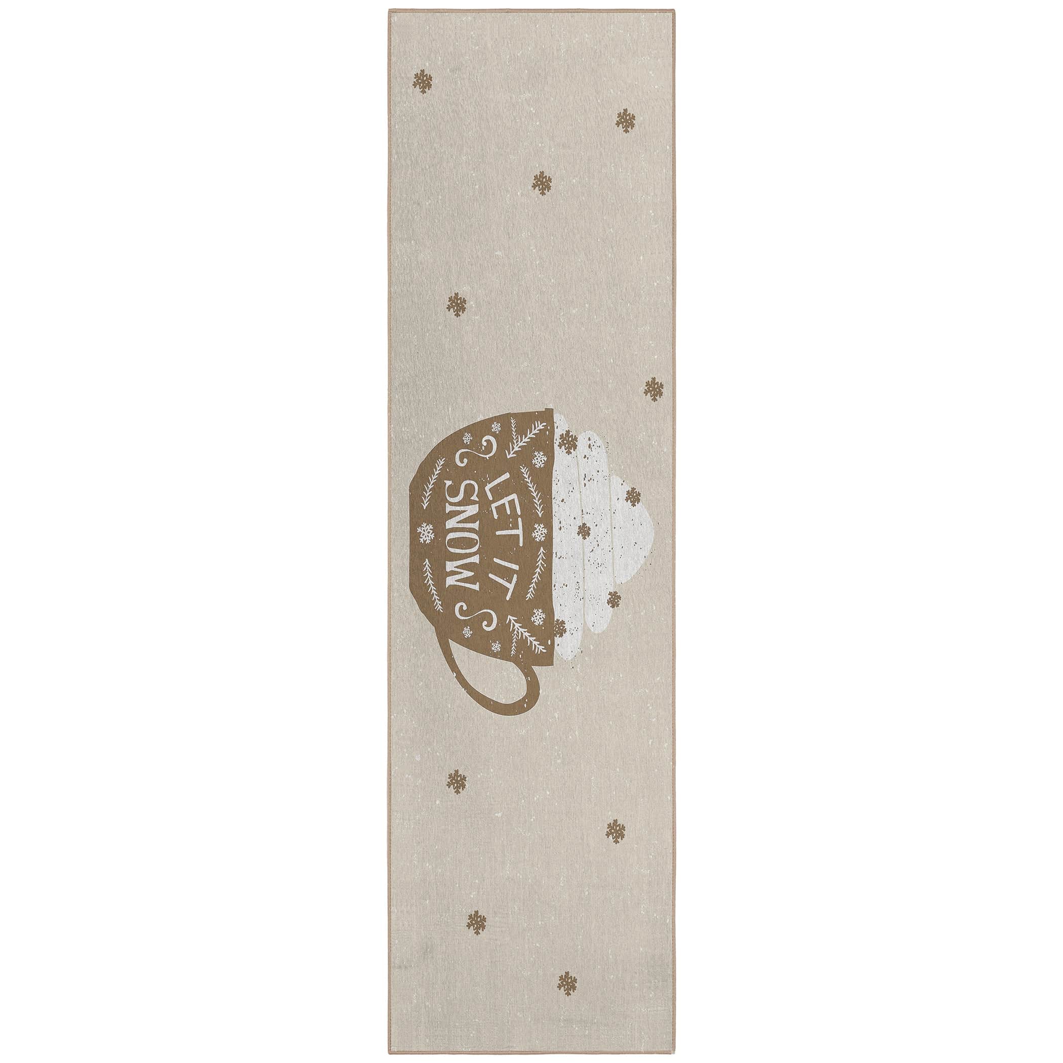 Luxury Machine Washable Indoor/Outdoor Holiday WN7 Beige Brown Rug 2'3" x 7'6" #shape_Runner