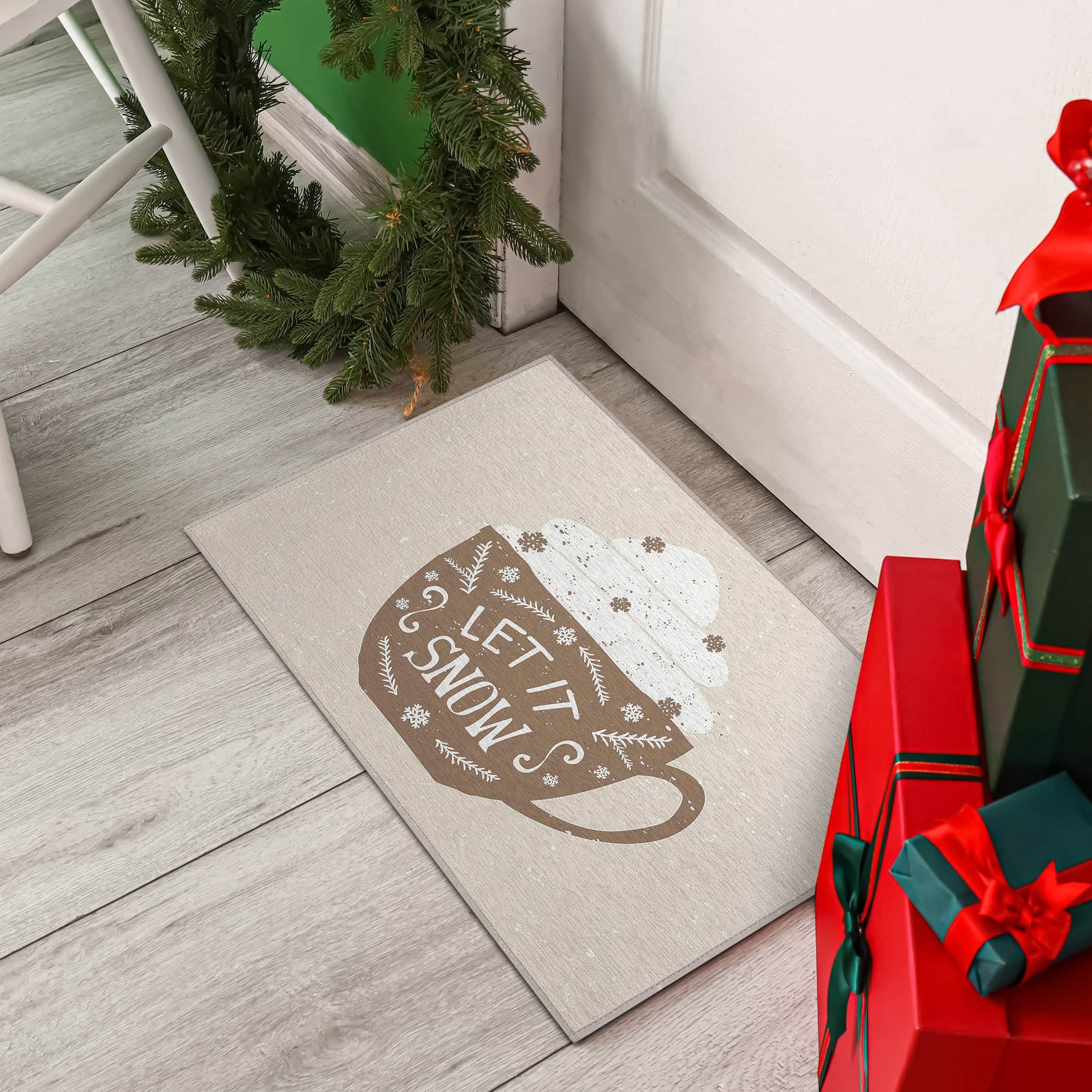 Luxury Machine Washable Indoor/Outdoor Holiday WN7 Beige Brown Rug 1'8" x 2'6" #shape_Rectangle