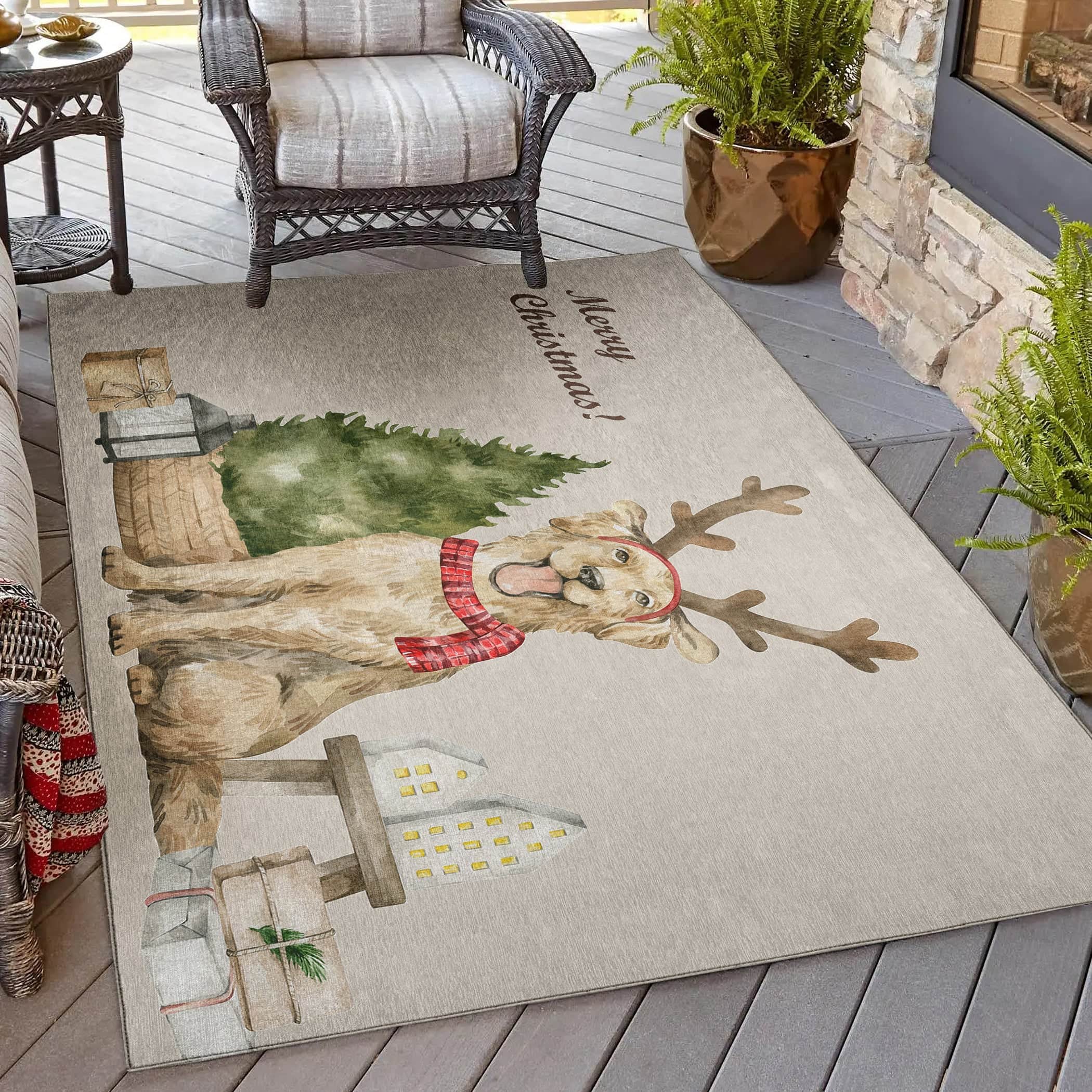 Luxury Machine Washable Indoor/Outdoor Holiday WN8 Beige Brown Rug 2'6" x 3'10" #shape_Rectangle