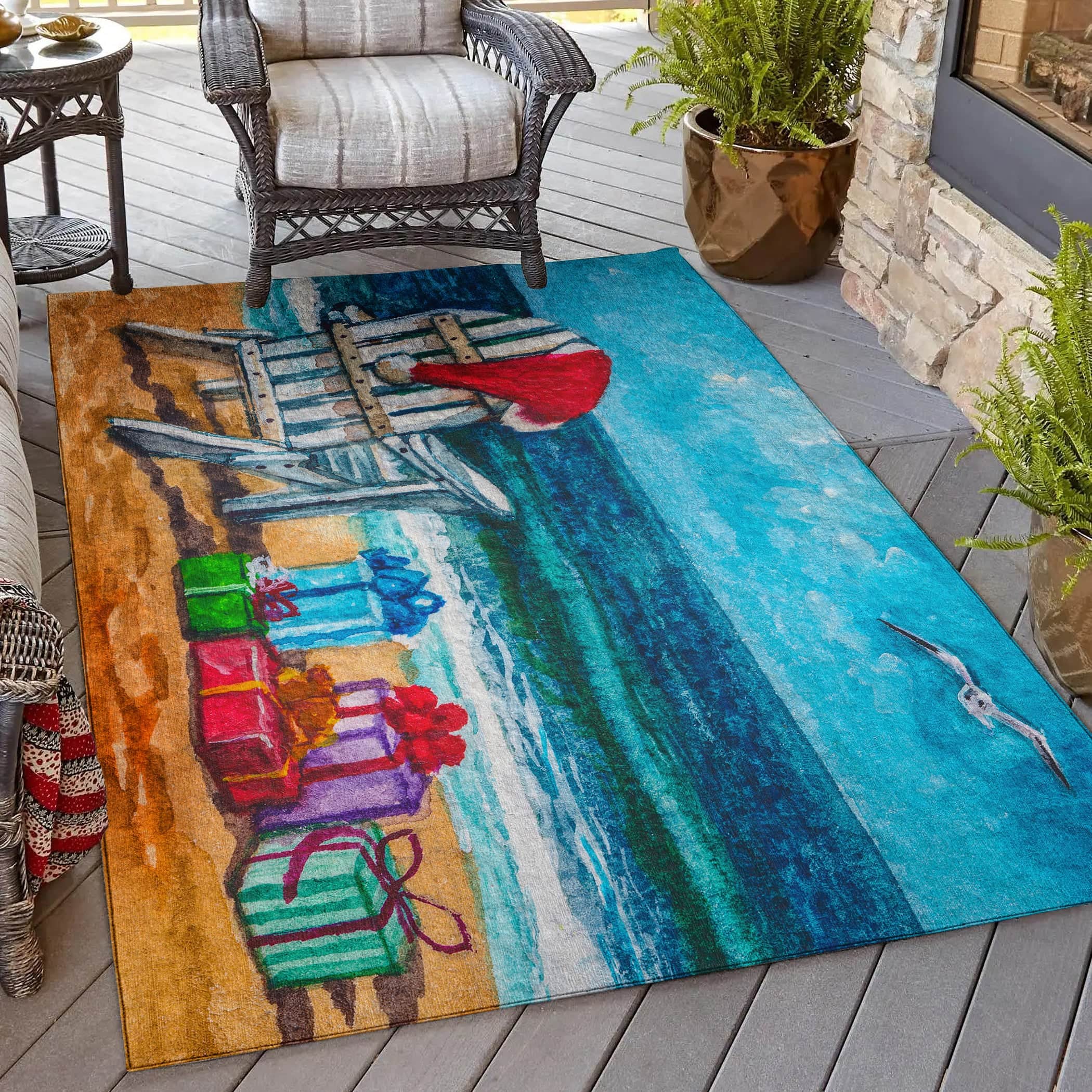 Luxury Machine Washable Indoor/Outdoor Holiday WN9 Ocean Blue Rug 2'6" x 3'10" #shape_Rectangle