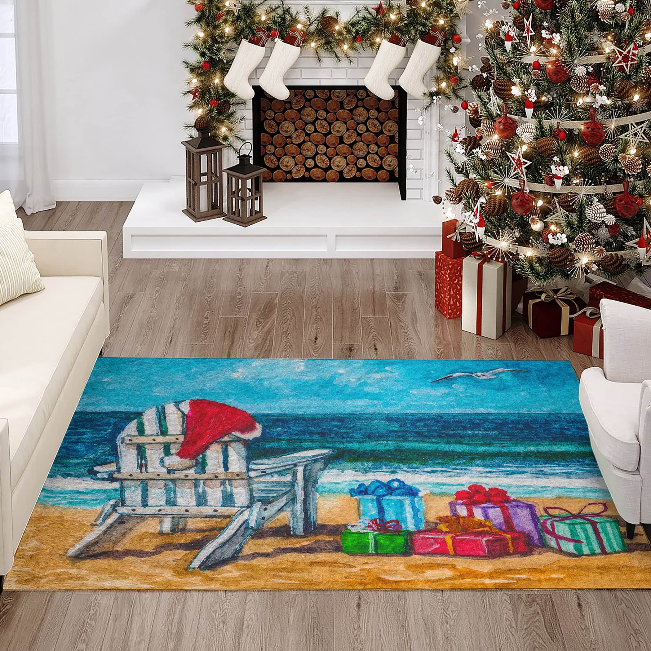 Luxury Machine Washable Indoor/Outdoor Holiday WN9 Ocean Blue Rug 2'6" x 3'10" #shape_Rectangle