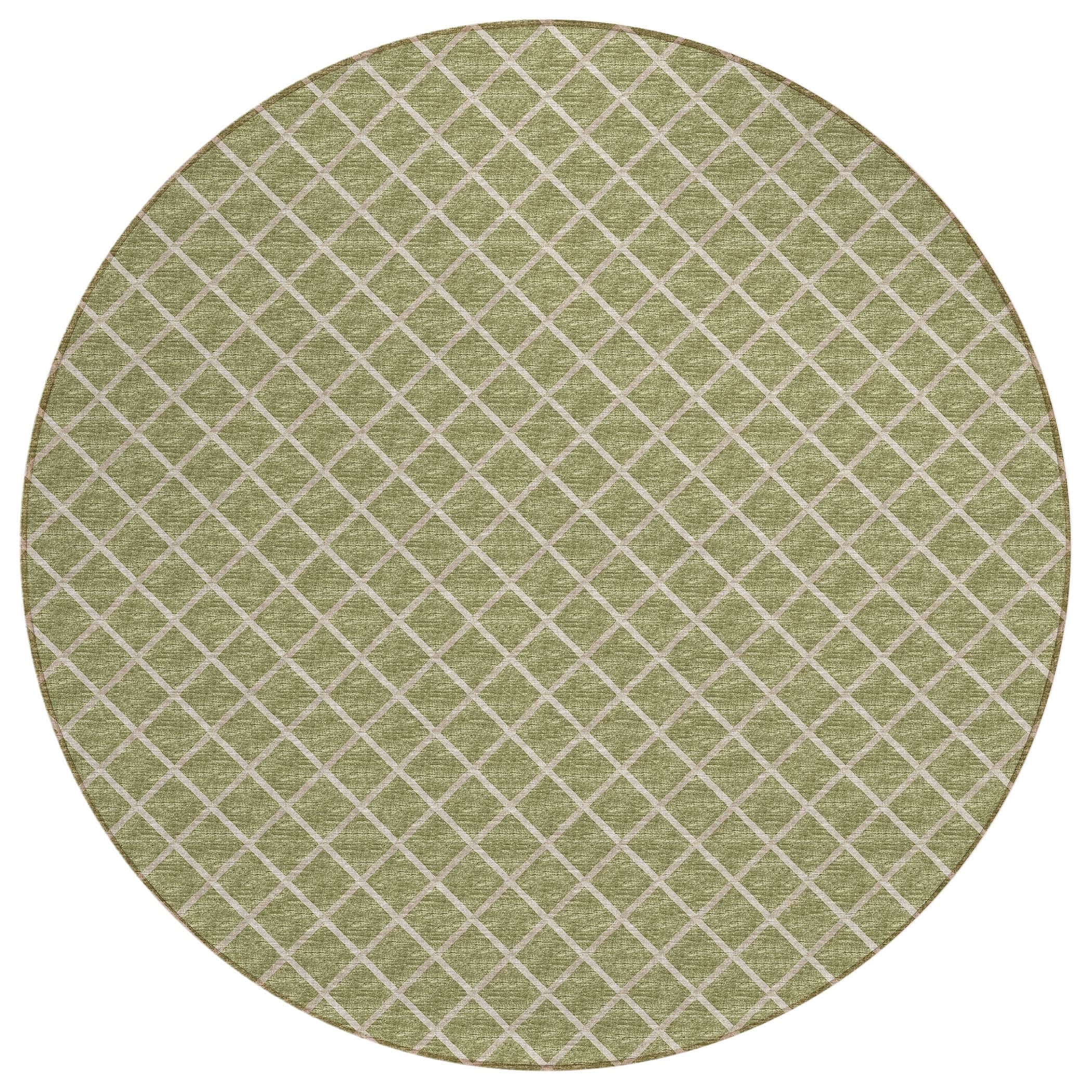 Luxury Machine Washable Indoor/Outdoor Transitional YO1 Aloe Green Rug 4' x 4' #shape_Round